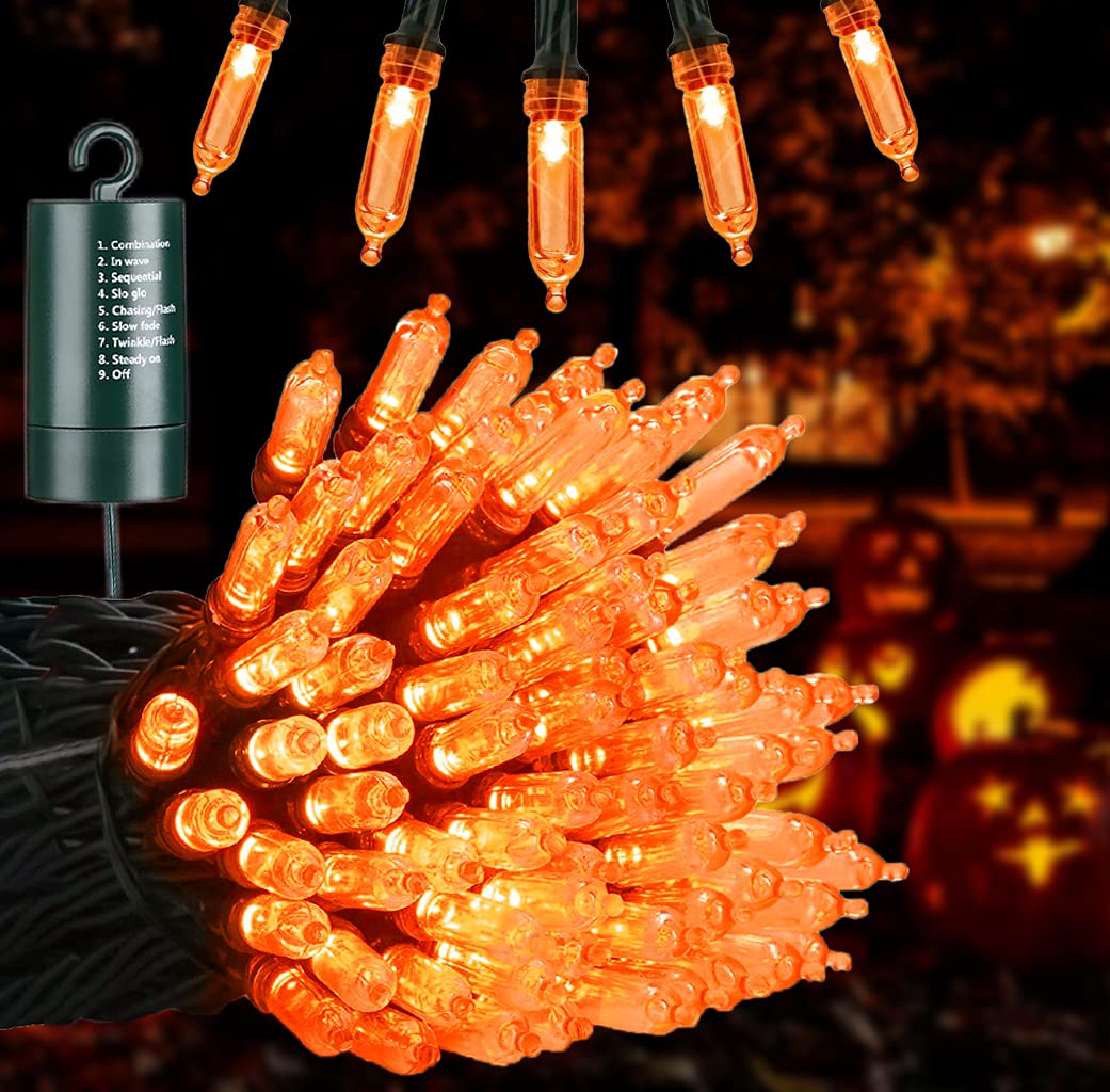 Joomer Orange Halloween Lights, 33Ft 100 Led Battery Operated Mini String Lights Waterproof With 8 Modes & Timer Function For Ha