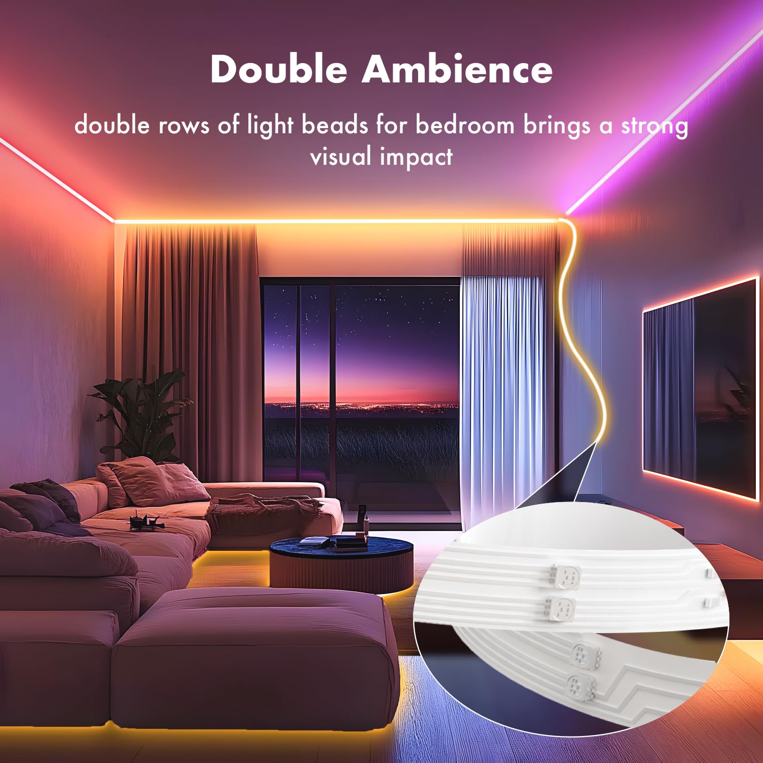Led Lights For Bedroom, 2025 Double Row 100Ft 960Leds Rgb Strip Lights Music Sync Color Changing Led Lights, App+44Key Remote Co