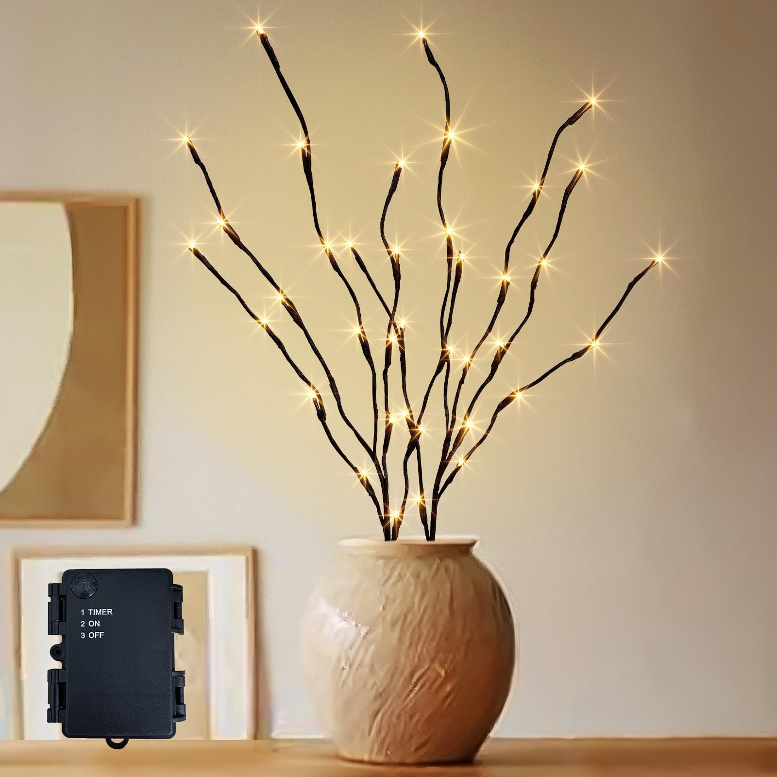 PEIDUO Lighted Branch Pathway Lights, 40 LED, Battery Operated, Timer, 30 Inch, Warm White, 2PK