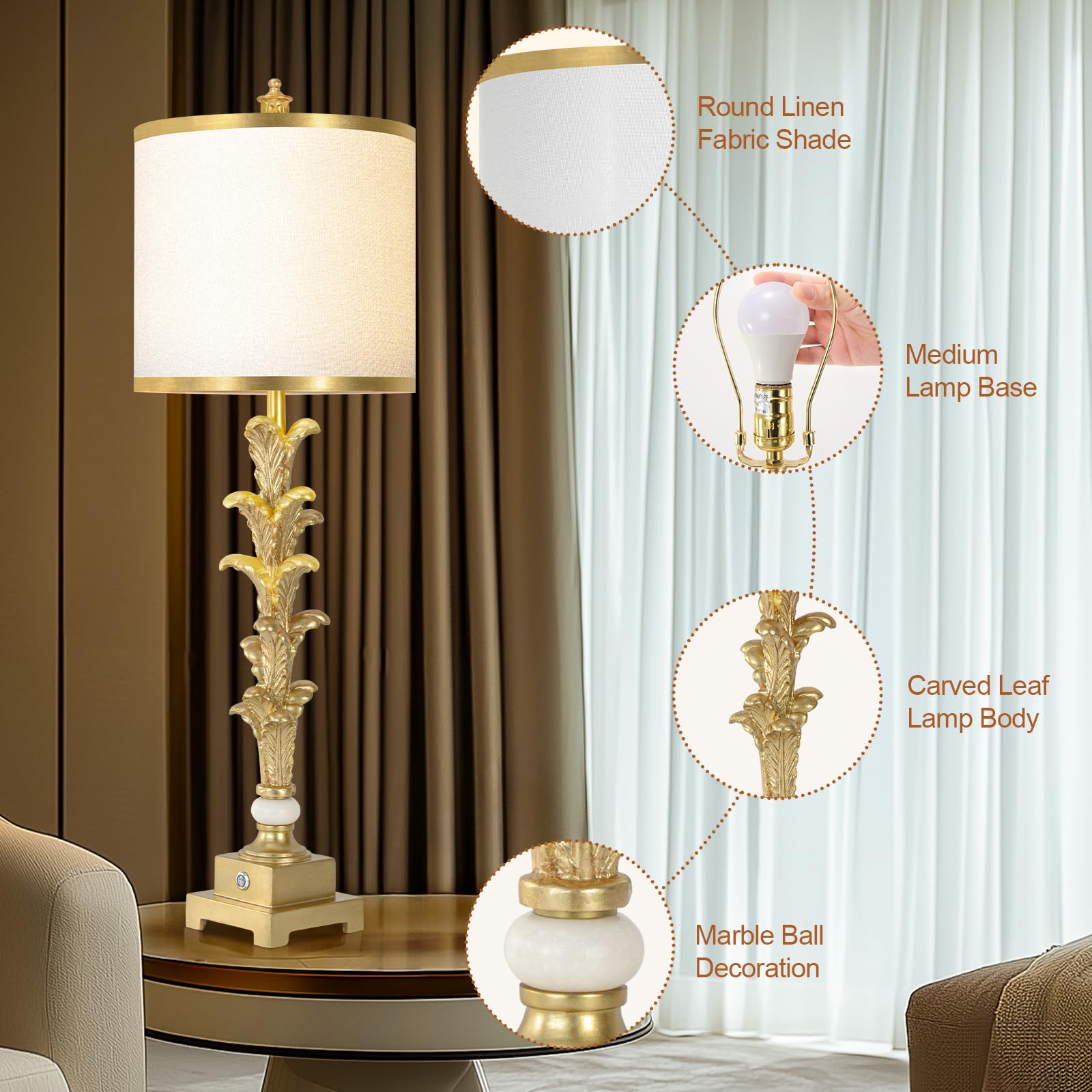Touch Control Table Lamps Set Of 2, 3-Way Dimmable Nightstand Lamps With Usb A+C Ports, 33.5'' Tall Buffet Lamps With White Shad