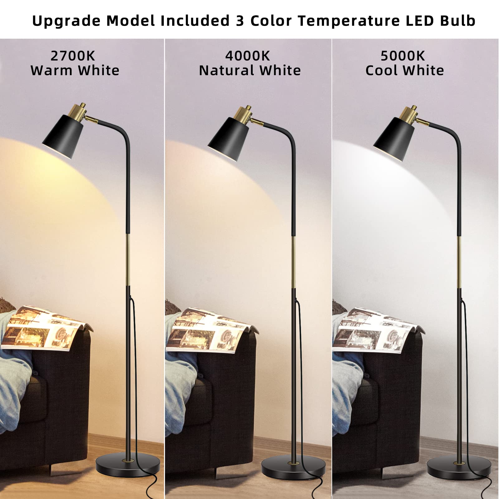 LALISU Dimmable Floor Lamp - Adjustable Metal Heads for Living Room & Bedroom, Black-01