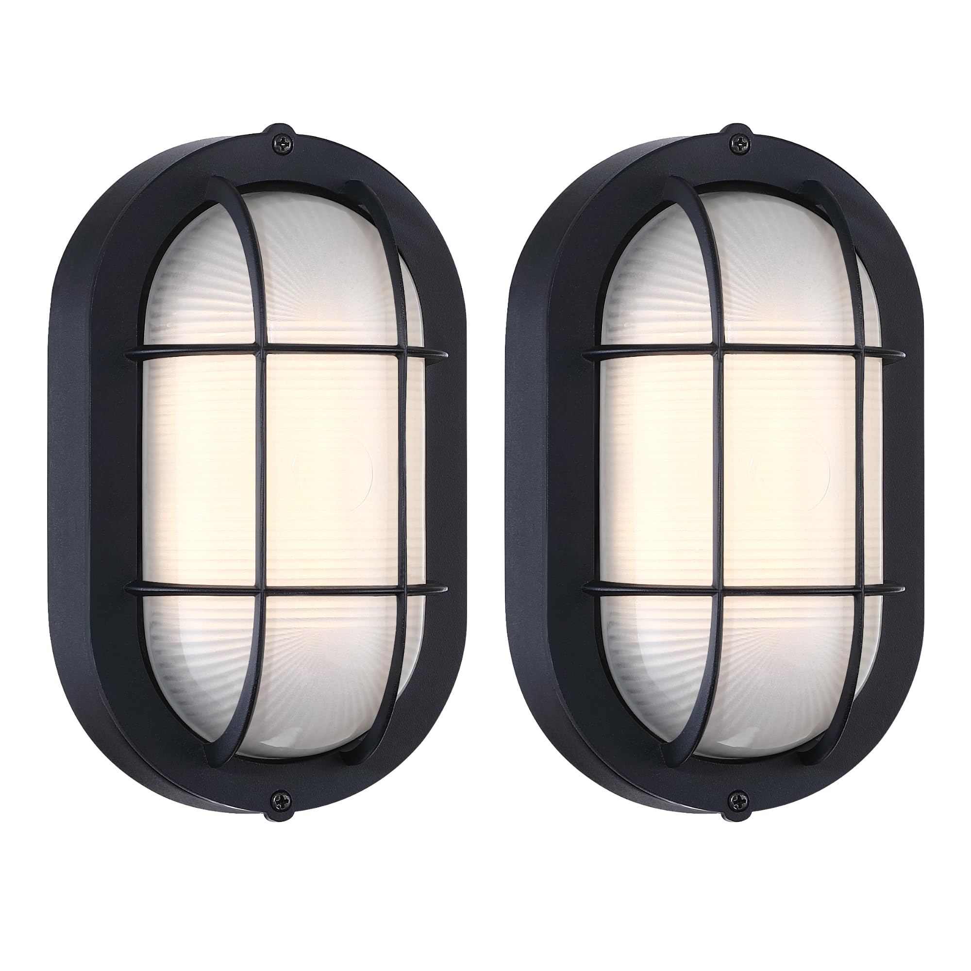 GRUENLICH Dimmable LED Bulkhead Light, 8.5in  Oval, 3000K Warm White, Black Cast Aluminum, 2-Pack, Model GR-CL00130