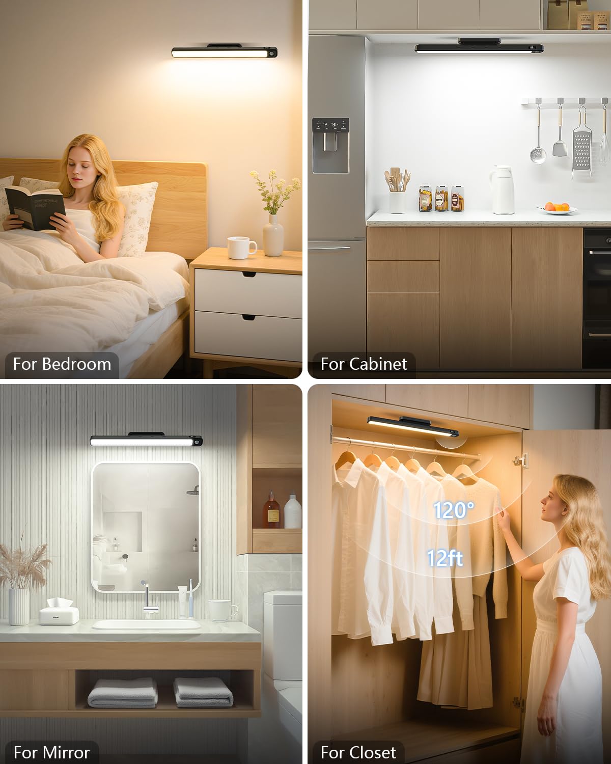 Ferswe 3W Motion Sensor Rechargeable Light Bar with Remote, Eye-Friendly, 2000mAh, Magnetic for Closet, Cabinet, Bathroom, Desk