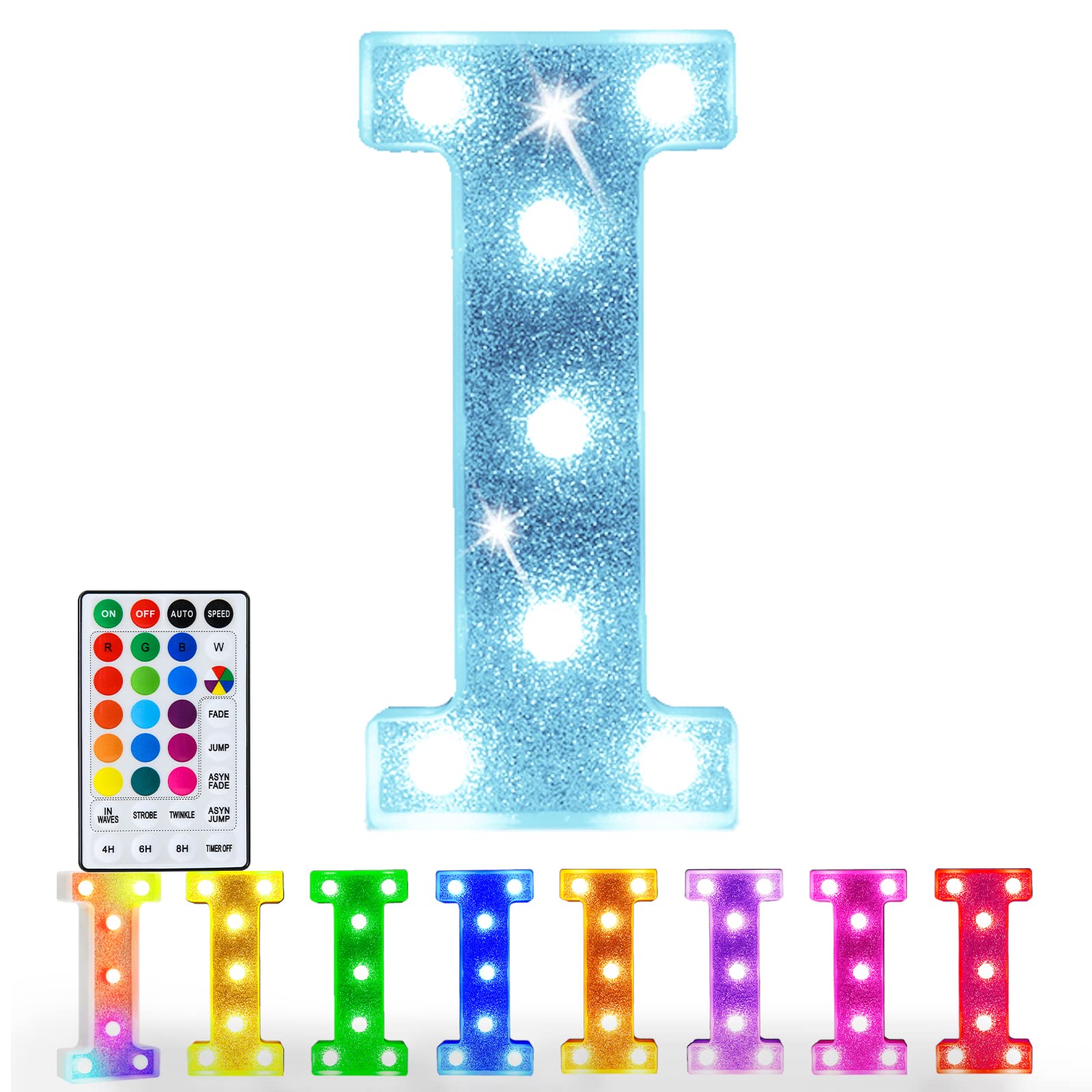 Pooqla LED Marquee Letter Light Sign, Battery Powered, 18 Colors, Glitter Silver, Decorative for Birthday, Wedding, Home, Christmas
