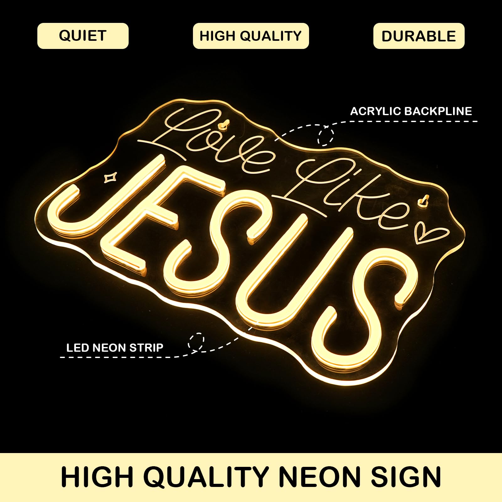 Horseneon Love Like Jesus Neon Sign - Scripture Led Wall Decor For Churches  Home Altars & Christian Gifts  Usb-Powered Adjustable Brightness  Faith-Based Lighting