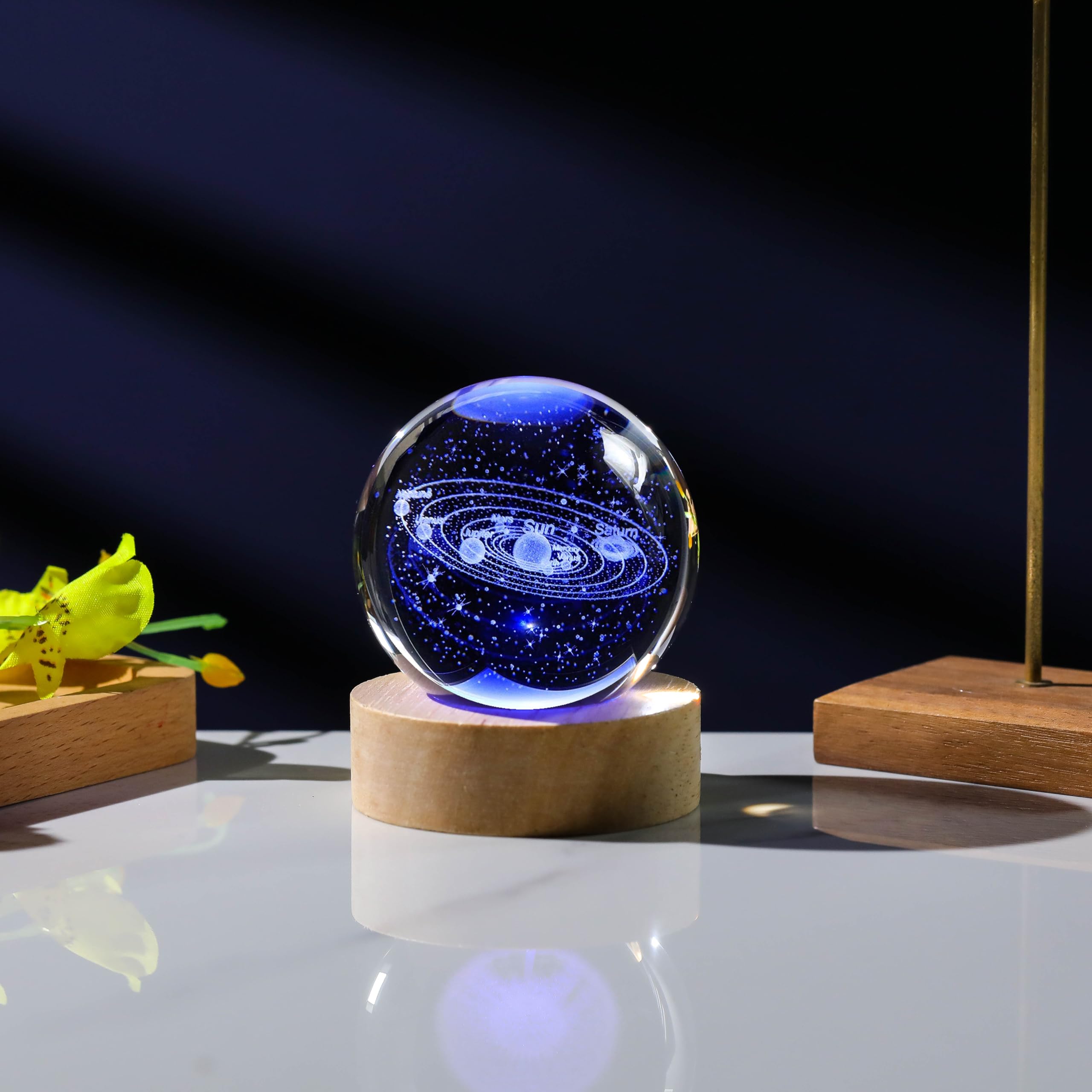 Precious Memorial 3D Solar System Crystal Ball Decor with LED Touch Base, Colorful Lighting, Perfect for Science and Astronomy Gifts