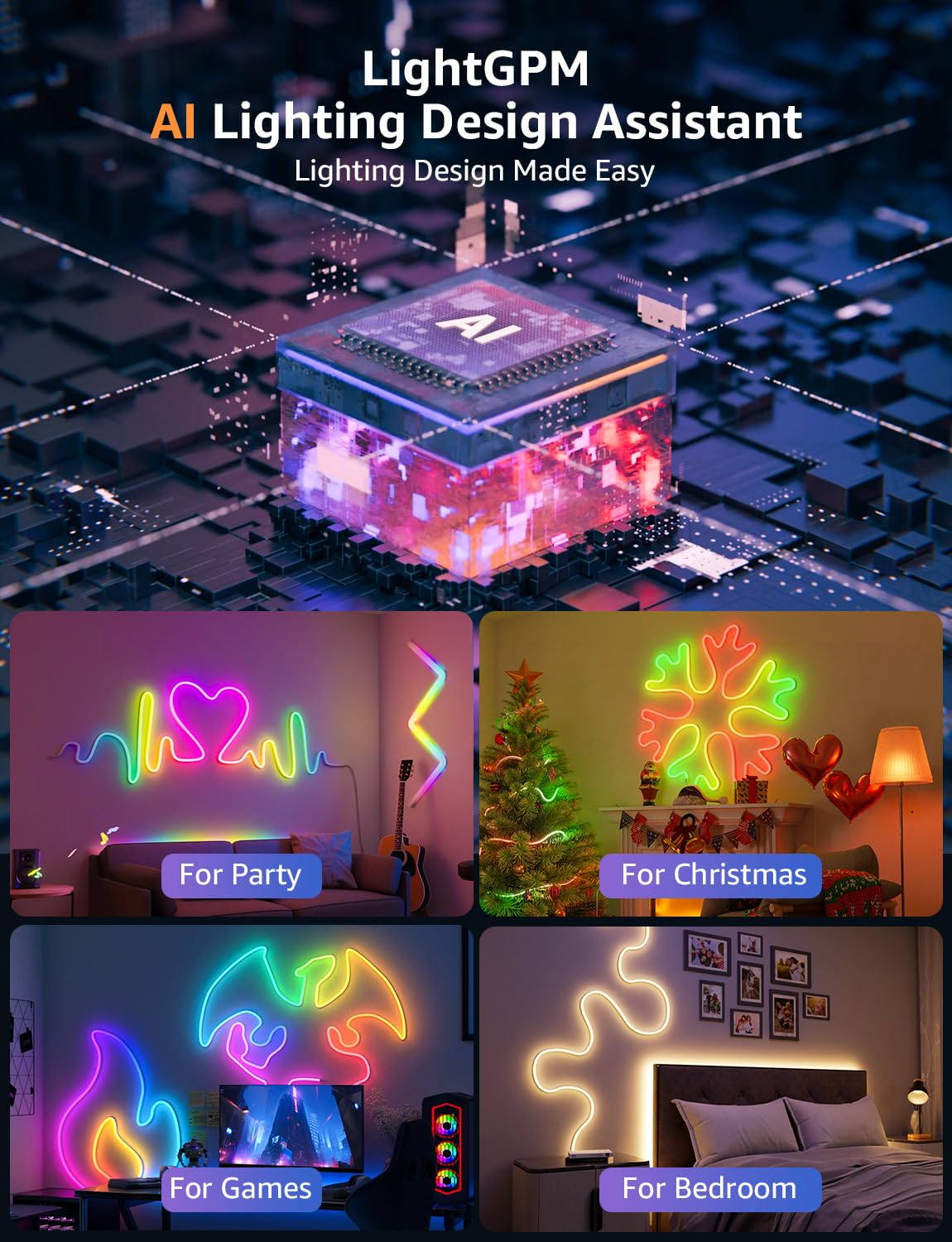 Lepro N1 AI Smart RGB Rope Lights, 32.8ft Multicolor LED Strip, Voice Control, Music Sync, App Compatible