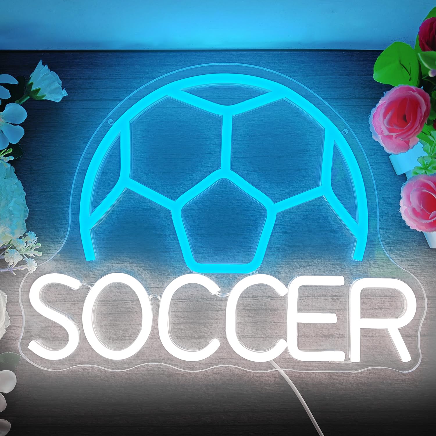 Soccer Neon Sign for Wall Decor Dimmable Soccer Word Led Neon Light Signs Neon Soccer Ball Sign Light Up Sign for Bedroom Birthd