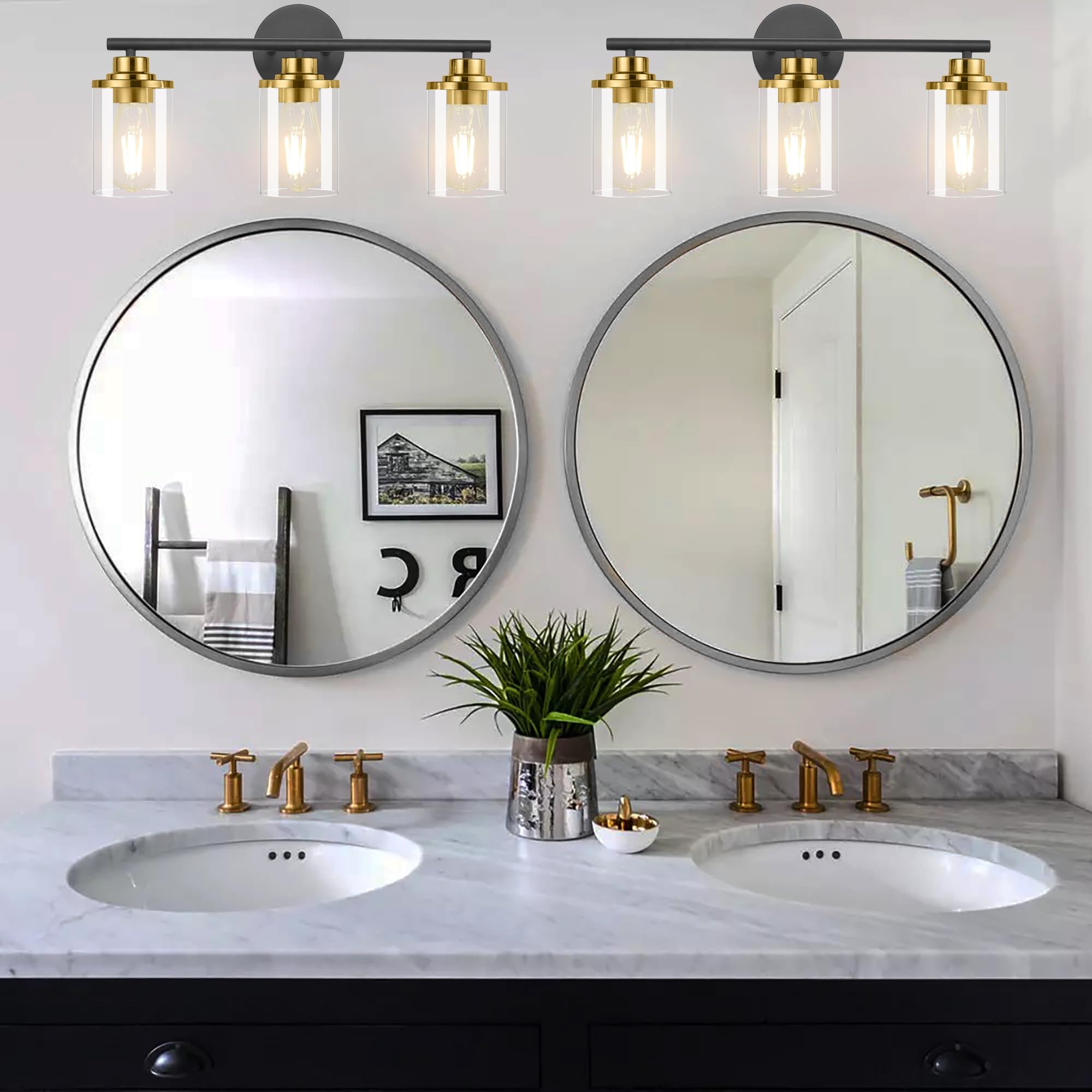 Porphyions Bathroom Light Fixtures,Vanity Lights,Black And Gold Bathroom Lights Over Mirror,Gold Black Vanity Light For Bathroom,20'' Black Gold 3-Light Modern Bathroom Sconce