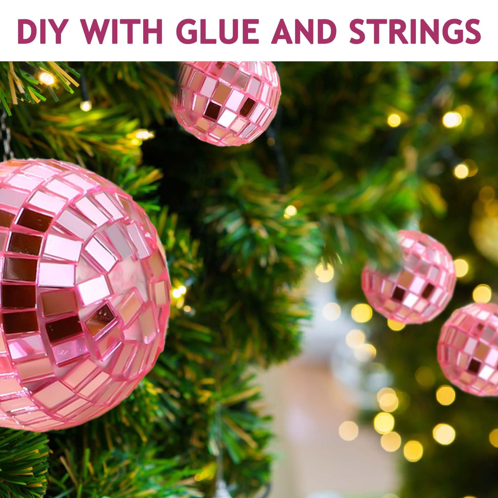 Abeillo Disco Ball Cake Topper Set, 7PCS Pink Foam Decorations, 70s Disco Theme, 4 Sizes