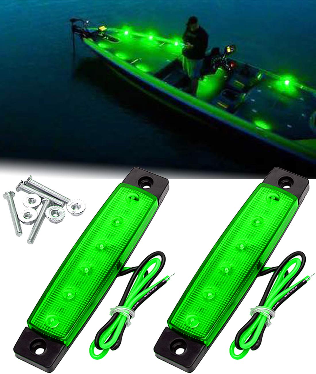 Shangyuan Led Interior Boat Lights, Utility Slim Strip Bar Light Fit Courtesy Lighting Cockpit Lights Navigation Light Green (Pack Of 2)