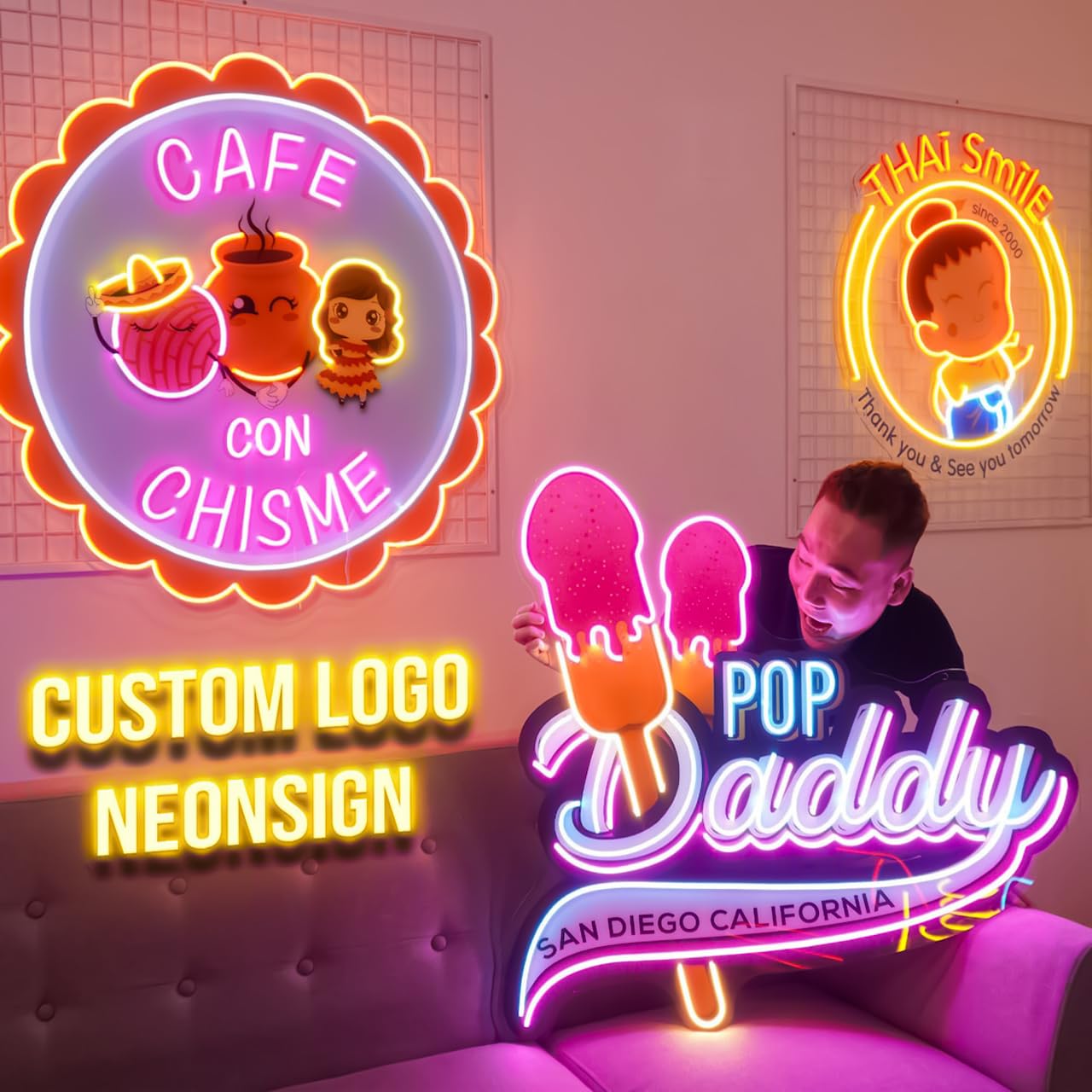 CIONAOR Custom Neon Sign - Personalized LED Light Up Name Sign - 8MM Thick Acrylic - 13 Colors - Image Logo Custom