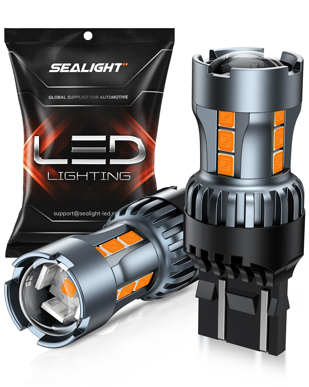 SEALIGHT 7443 7440 LED Bulb Amber Turn Signal Lights, T20 7441 7444, Includes Decoders, Pack of 2