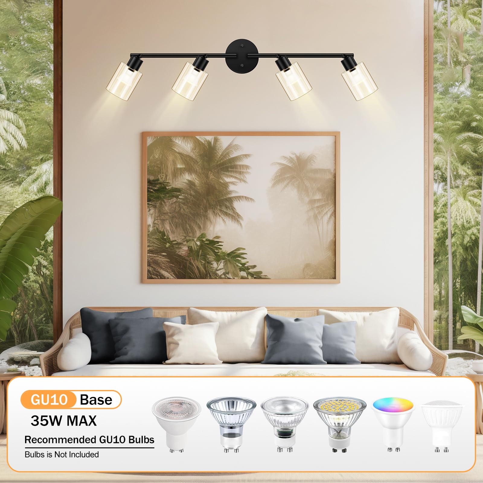 Boostarea 4 Light Led Track Light,Glass Lightshade Track Lighting Kits,4 Way Modern Ceiling Spot Lights For Kitchen,Dining Room,