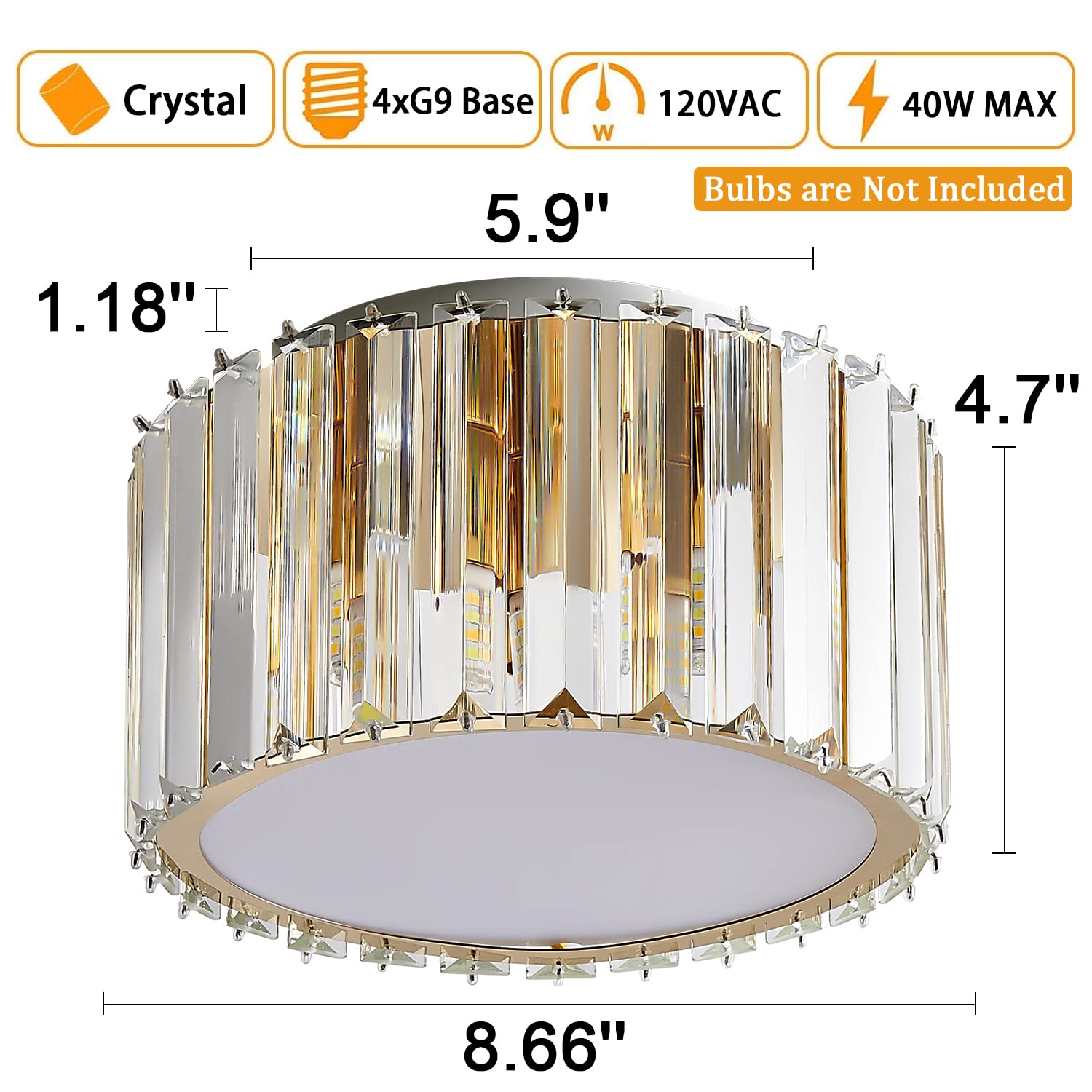BUXVRCS Modern Crystal Ceiling Light Fixture, Mini Flush Mount Chandelier, Gold, H 5.89in  x W 8.66in , G9 Socket, Model Ty-1