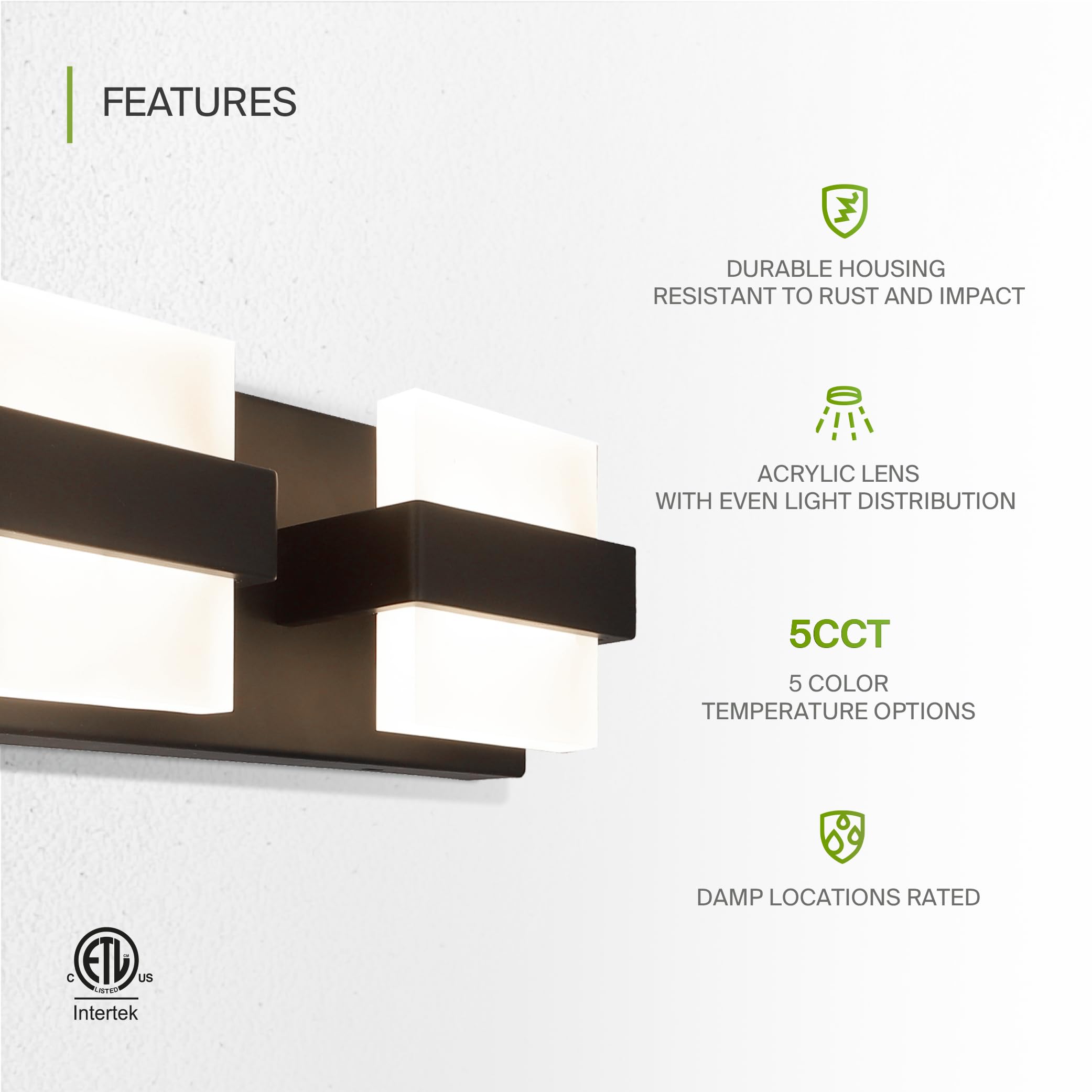 Asd Led 33 Inch Bathroom Vanity Light Fixture | 5-Lights 28W 2500Lm 2700-6000K 120V | 5Cct, Dimmable, Up And Down Illumination,