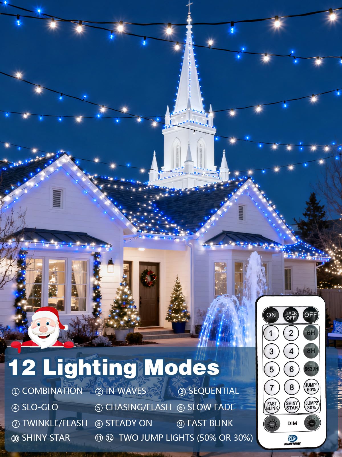Voice Controlled Christmas Lights With Remote  99 Ft 300 Led String Lights Indoor Outdoor With 12 Modes 3 Timers  Dimmable Twinkle Light Plug In Waterproof For Xmas Tree Party Decor  White And Blue