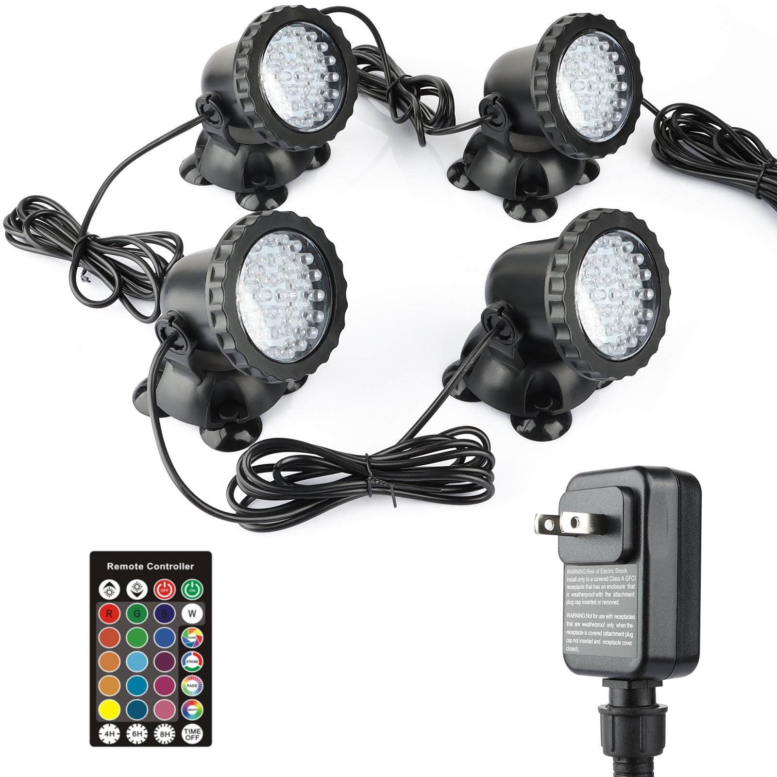 Rgb Pond Light, Color Changing Fountain Lights Submersible Pond Lights, Ip68 Waterproof Multi-Color Dimmable Used For Yard Spotlights Fish Pond Decoration (4 Lights)