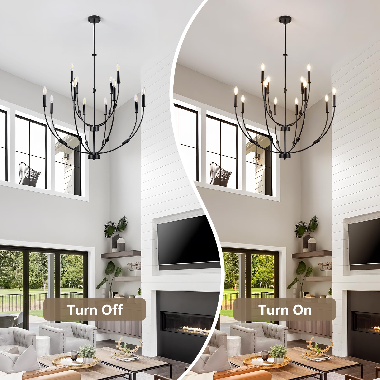 Acaner 12-Light Black Large Chandeliers For High Ceilings, 35 Inch Industrial Candle Style Rustic Pendant Light Fixture For Entr