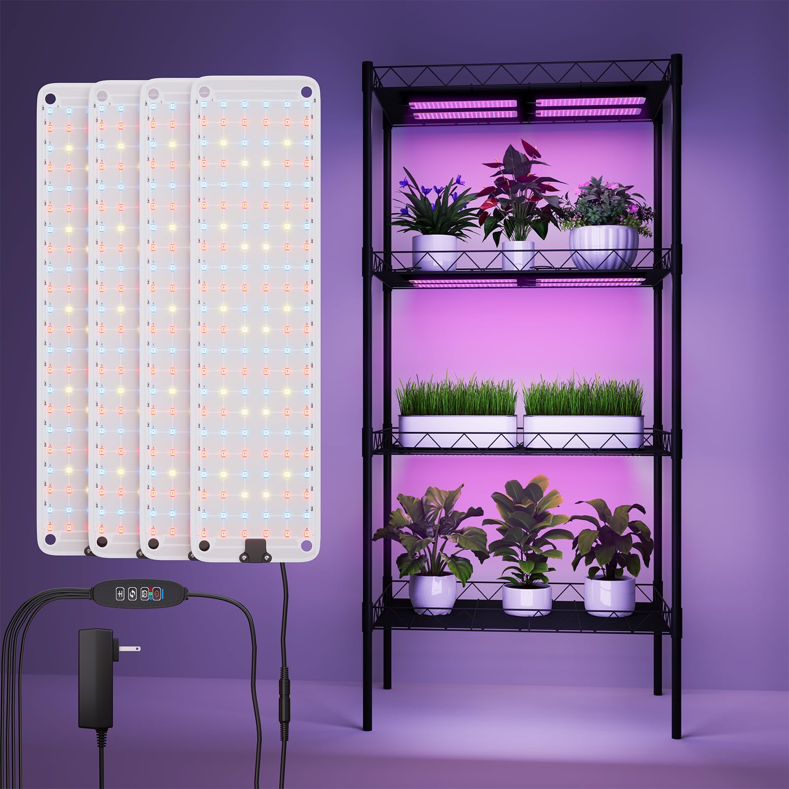 Under Cabinet Grow Light  LED Grow Lights for Indoor Plants Full Spectrum  Plants Light for Shelves with Auto Timer 3/9/12H  616LEDs Ultra-Thin Grow Light Panel for Seed Starting  Flowers  Veg  4PACK