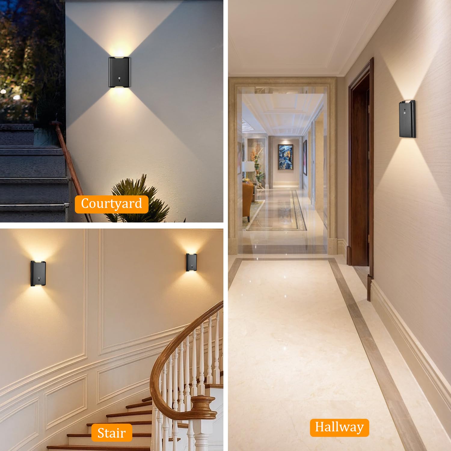 Fizrice Motion Sensor Wall Light - Remote Control, 6000mAh Rechargeable, Brightness Adjustable, 3 Color Temp, Black, 2pcs, Model CDB-WL-BLK
