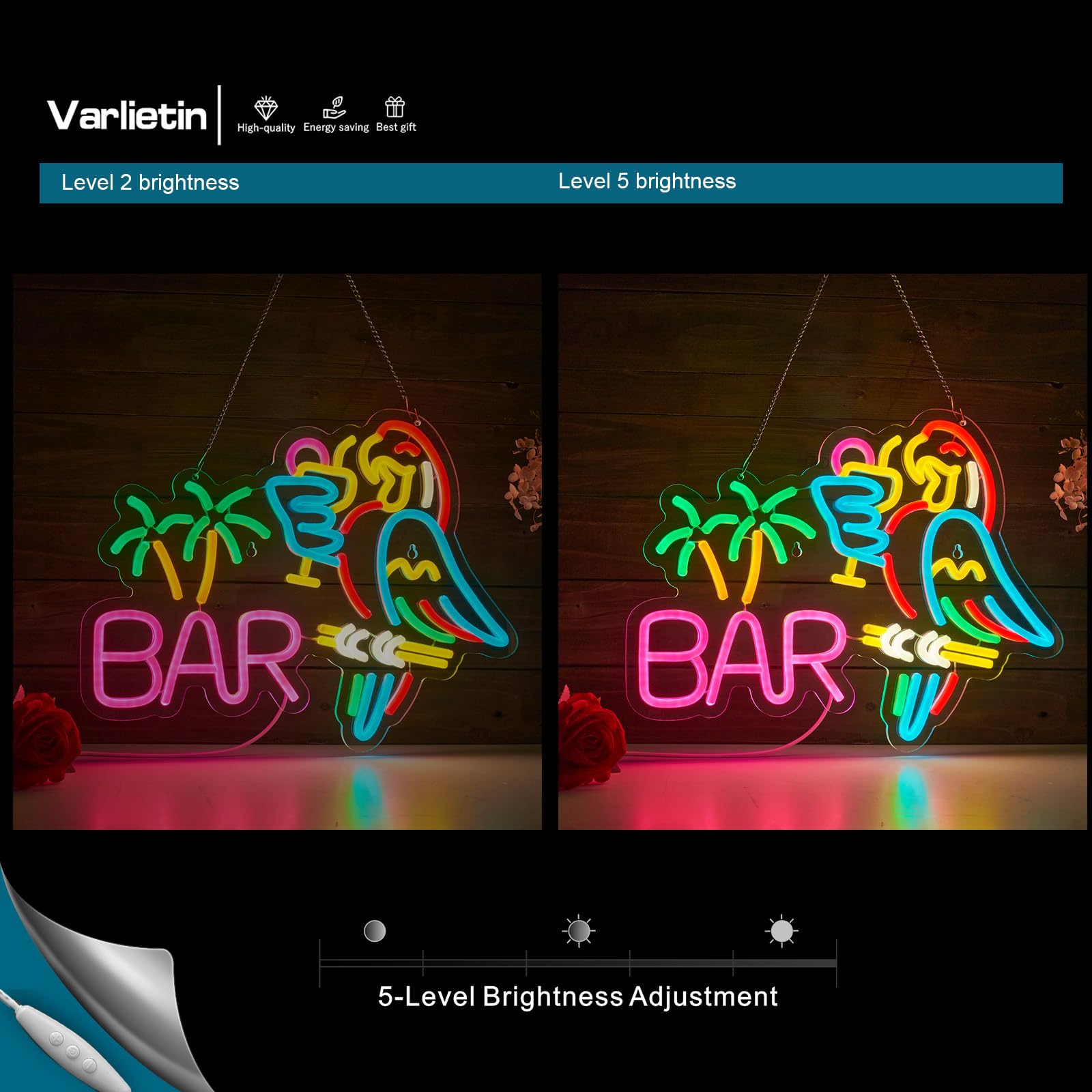 VarLietin Bar Neon Sign - Dimmable LED Wall Decor, USB Powered, Acrylic, Multicolor (Pink, Yellow, Blue, Red, Green)