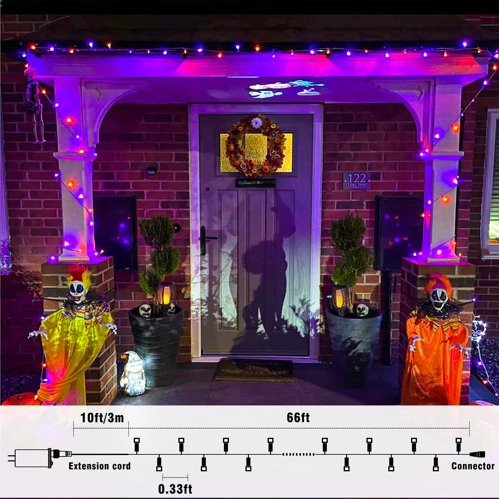 Nielfoi 66Ft 200 Led Christmas Lights Outdoor  Orange & Purple Christmas String Lights Indoor Waterproof With 8 Modes  Connectable Clear Wire Twinkle Fairy Lights For Indoor Home Xmas Garden Decor