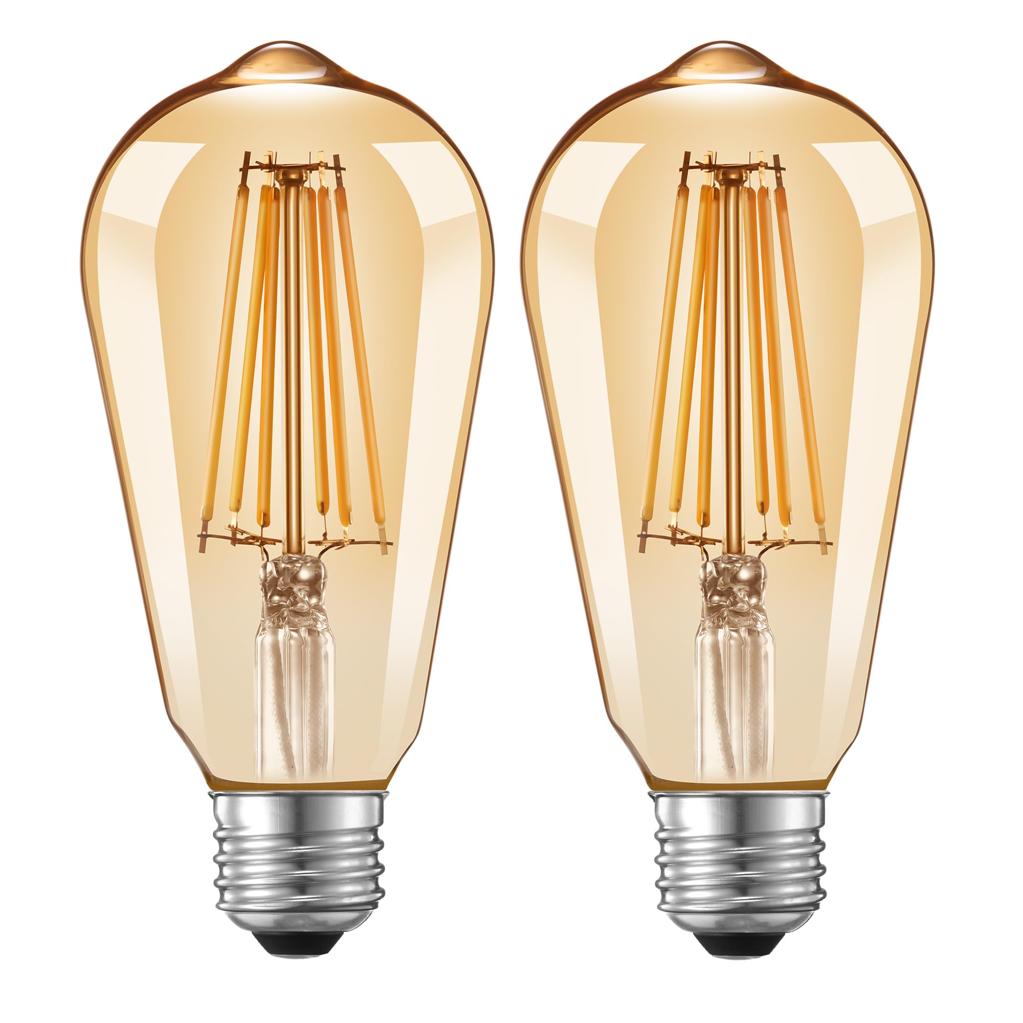 Qualilux Edison Light Bulbs, Vintage Amber Glass, 6.5W=60W, Auto On/Off, 2-Pack, E26, 700LM, Non-Dimmable