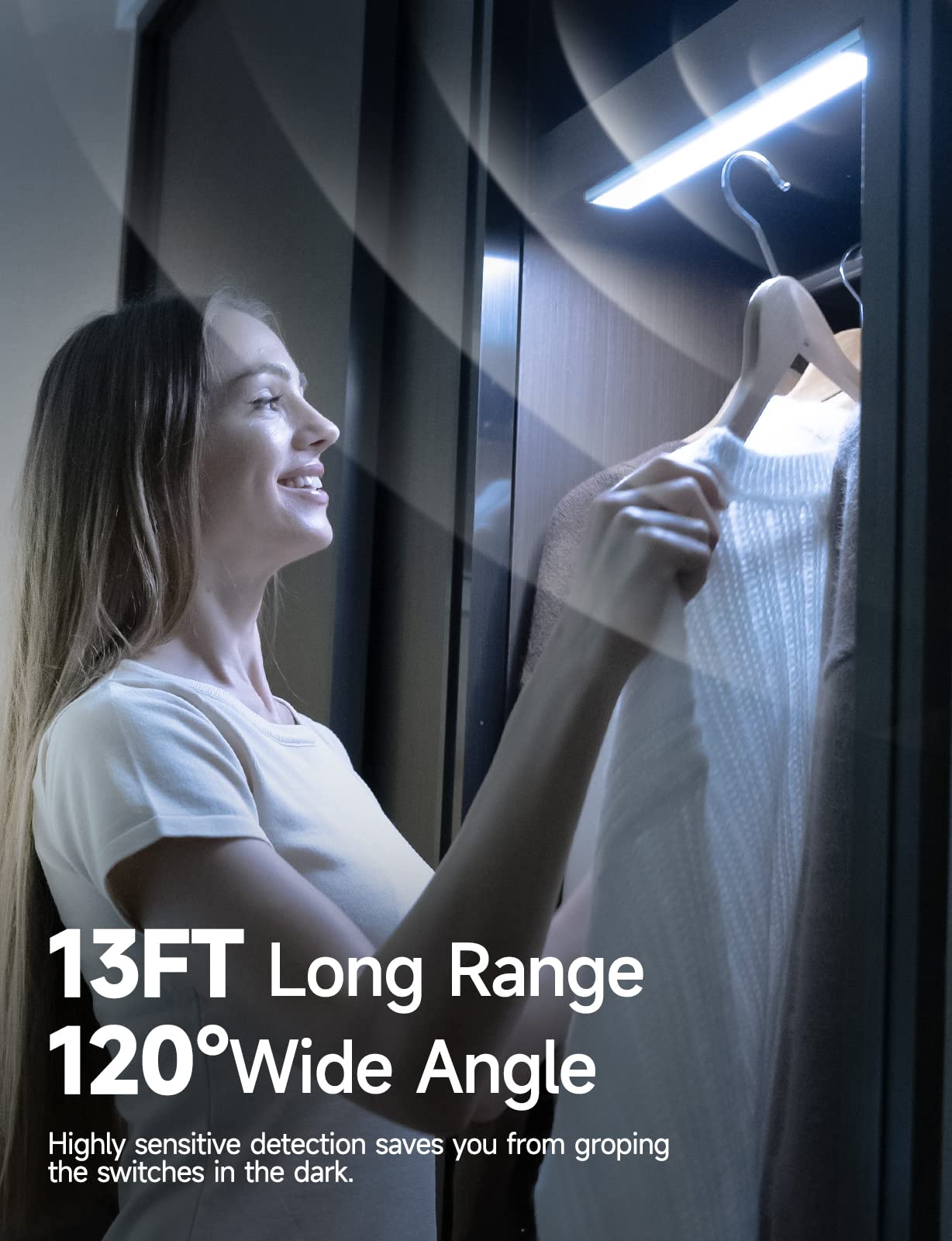 Yiger 40 Led Under Cabinet Lighting, Rechargeable Motion Sensor Night Light, Silver-White, 2 Pack