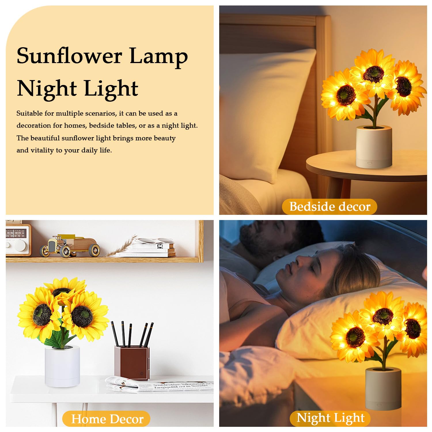Lifnatty Sunflowers Lamp - Rechargeable Wireless Night Light, Dimming Table Lamp, Multicolor, Perfect Gift for Women