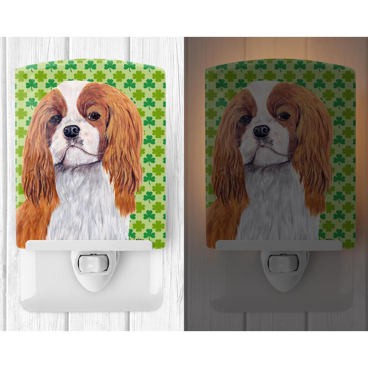 Carolines Treasures Ceramic Night Light, Cavalier Spaniel Shamrock, UL-Certified, 6x4x3, Multicolor, Model SC9314CNL