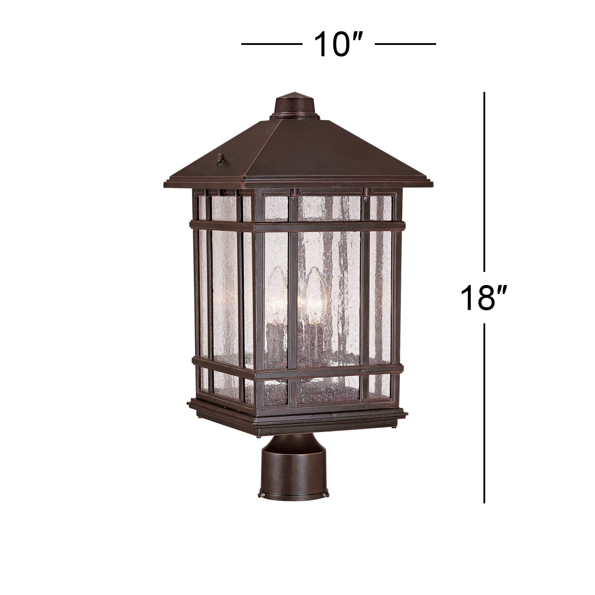 Kathy Ireland Outdoor Post Light, 18 Rubbed Bronze, Frosted Seeded Glass Panels, Model Lp123S-2C-E12, For Porch, Patio, Garden, Driveway