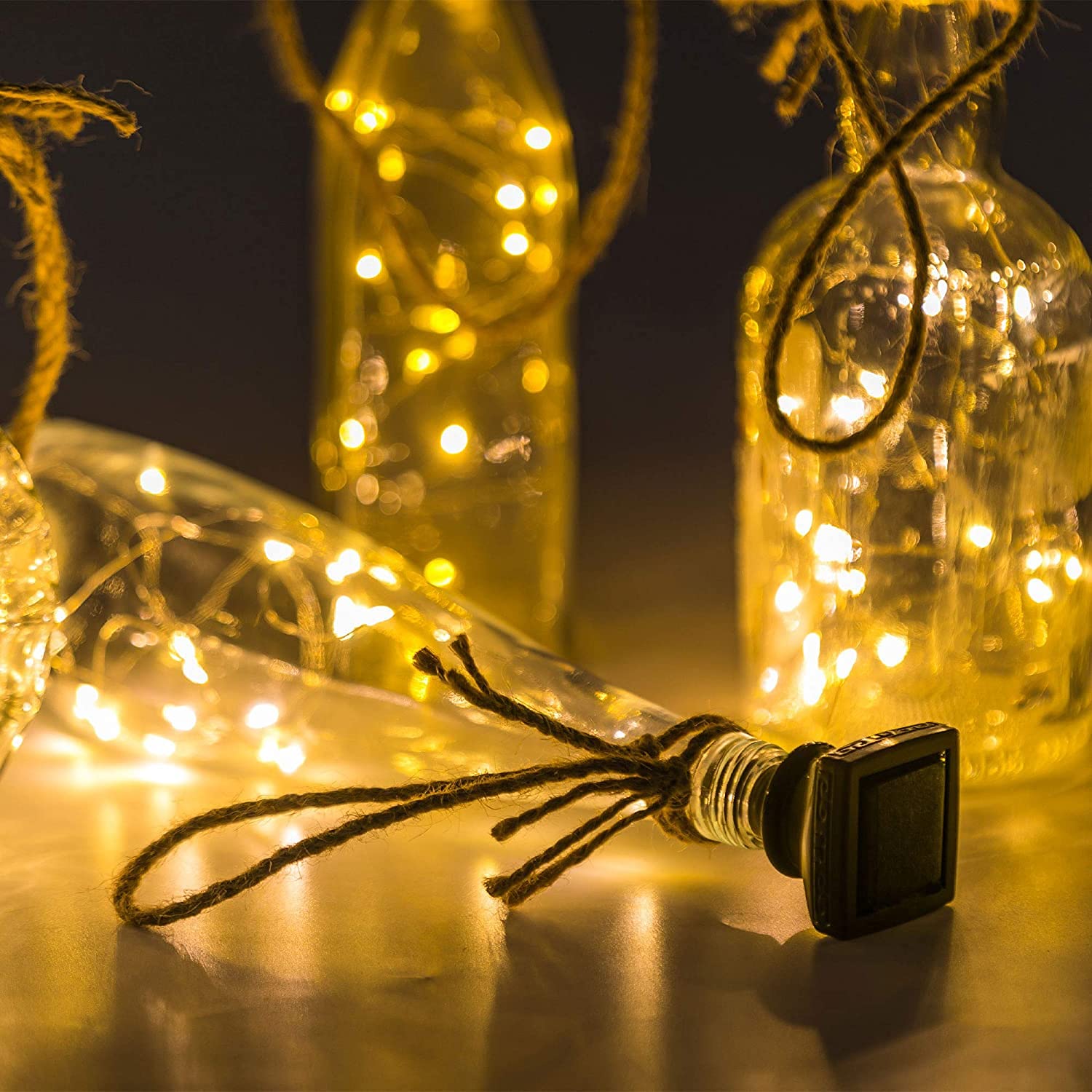 ZNYCYE Solar Wine Bottle Lights, 20 LED Warm White Fairy Lights, 8 Pack Square Shaped, Waterproof for Outdoor Decor