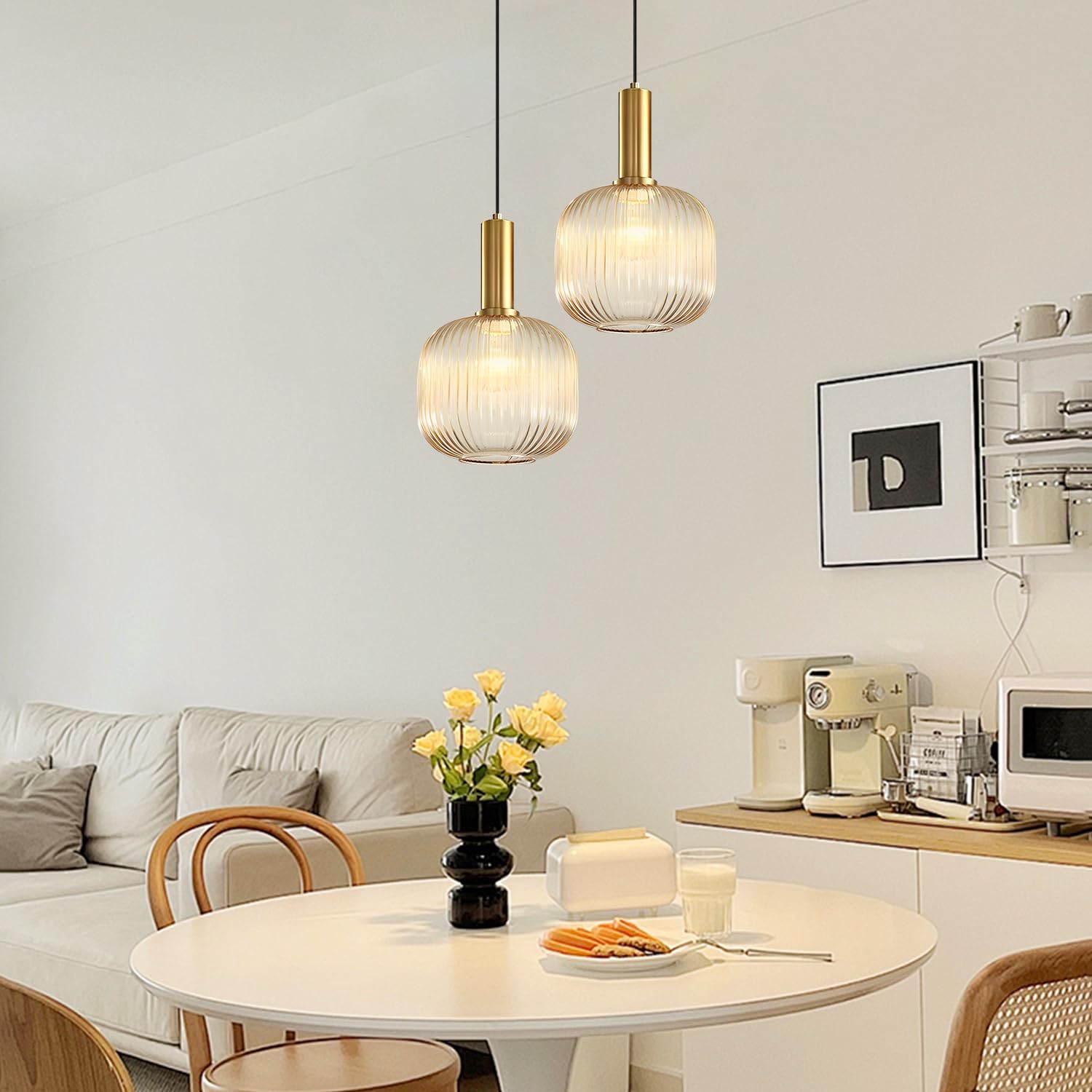 KCO Amber Glass Globe Pendant Light Mid Century Modern Metal Fixture 20cm L1162-A