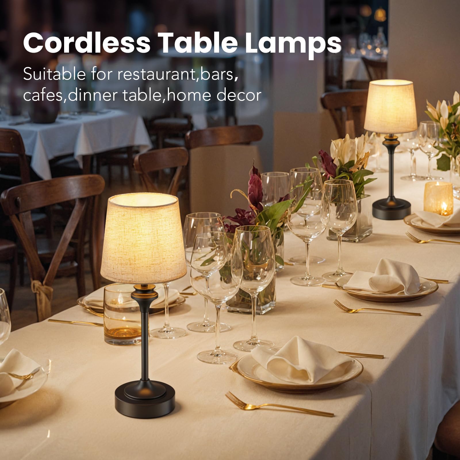 NIORSUN Portables Cordless Table Lamp Set of 2,Flaxen Fabric Shade Battery Operated Lamp, Bedside Table Lamp with Warm White,3 W