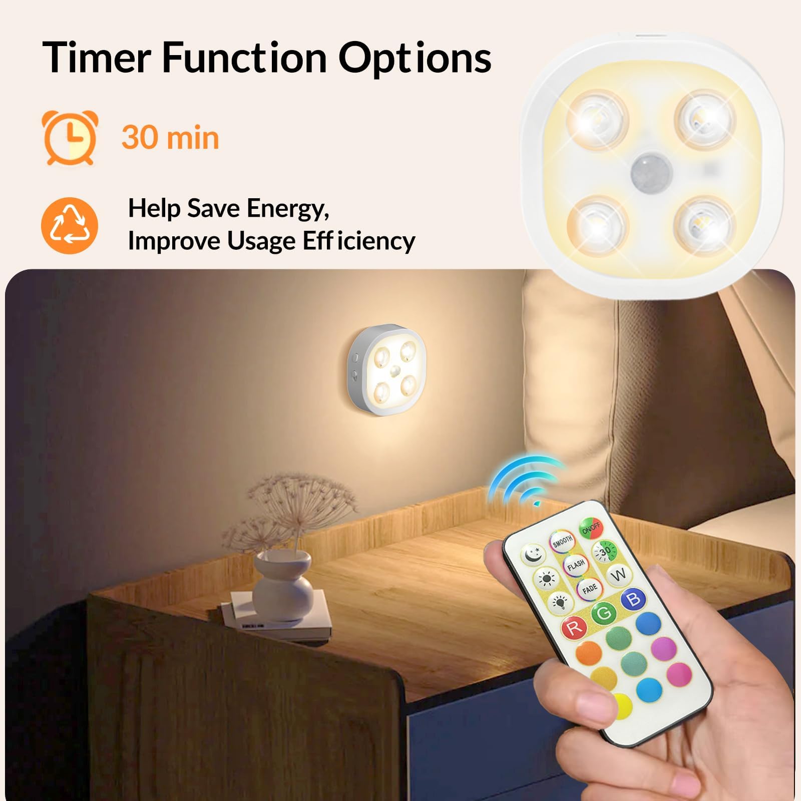 Puck Lights With Remote, 13 Colors Rechargeable Night Light, 1500Mah Under Cabinet Motion Sensor Lighting With Multicolor And Ti
