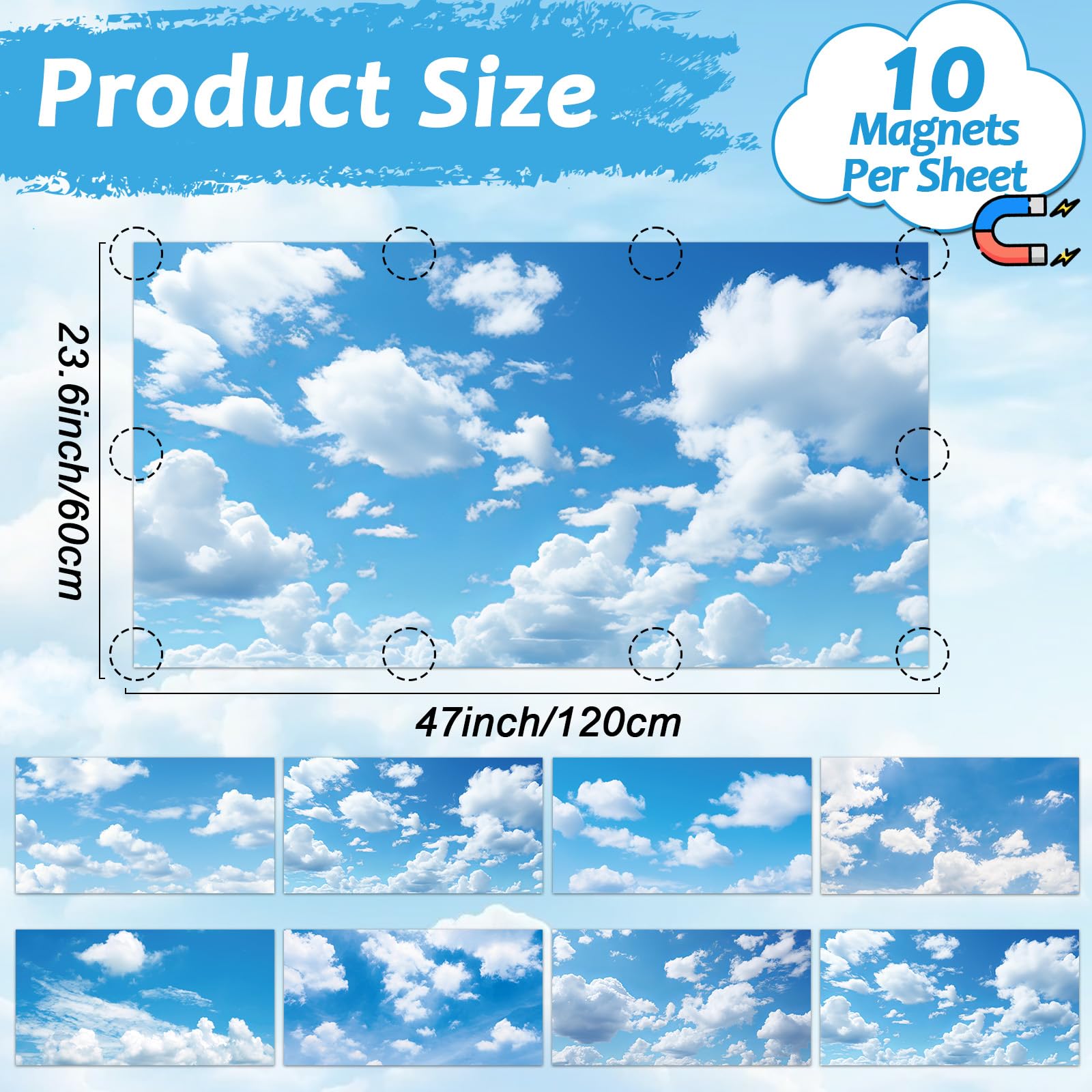 Wiooffen 8 Pcs Fluorescent Light Covers, Magnetic Installation, 4 x 2 Feet, Cloud White, Model YM0889, Polyester Material