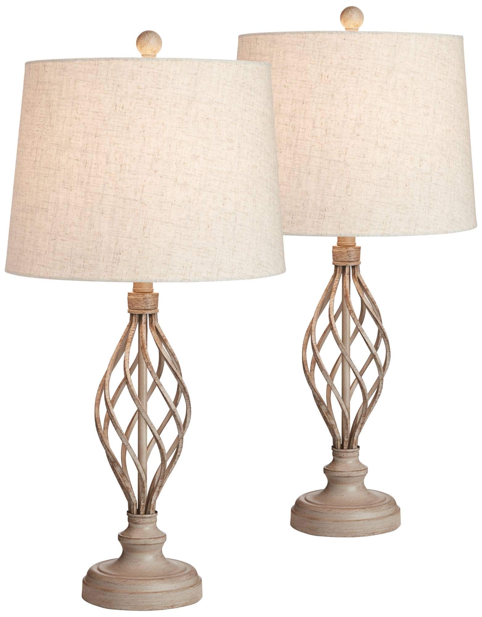 Franklin Iron Works 28" Annie Modern Industrial Table Lamps Set of 2, Weathered Sand with Cream Drum Shade for Bedroom, Living Room, Office