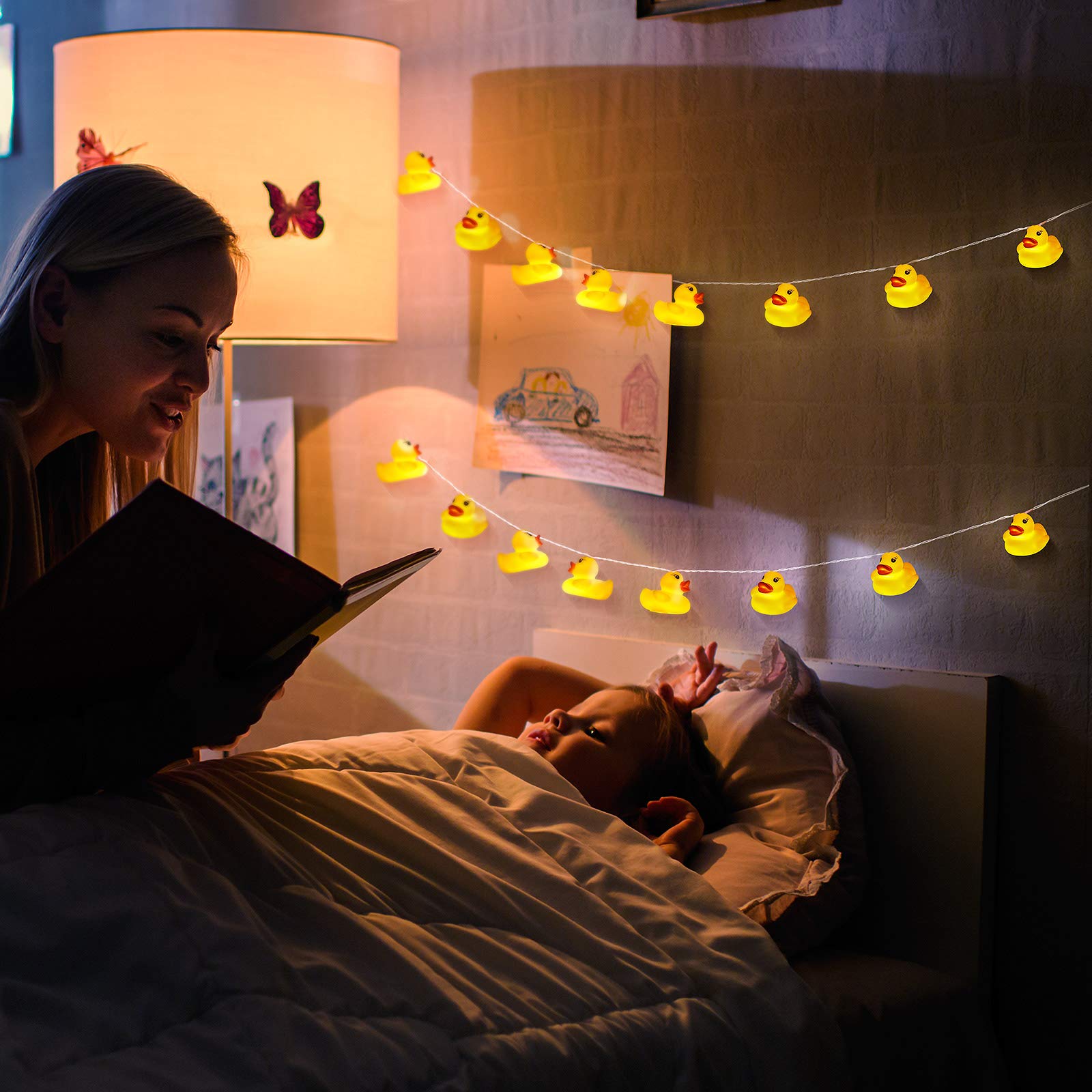 AceList 10-Light LED Yellow Duck String Lights - Interactive, Squeaky, Warm White Glow for Kids Room, Nursery & Playful Bedroom Accessory