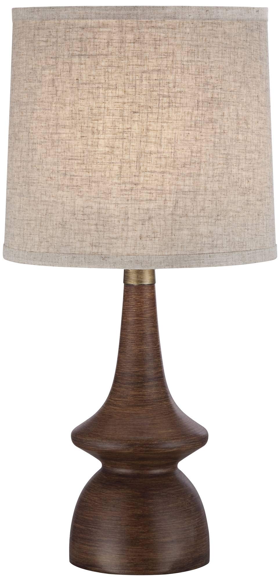 360 Lighting Mid Century Modern Table Lamp 24" High, Walnut Faux Wood with Off White Linen Shade, Model 4C512, Ideal for Bedroom or Office