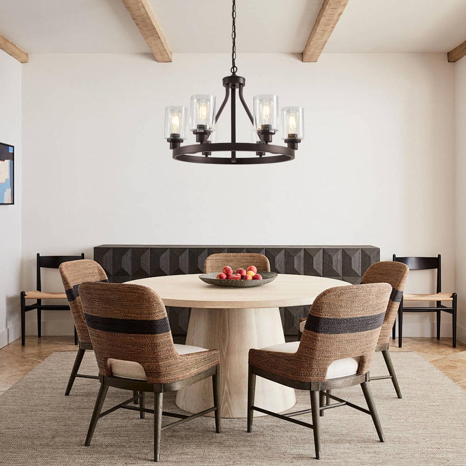 Lanhall 6-Light Farmhouse Chandelier, Oil Rubbed Bronze Metal Pendant Light, Adjustable Height with Glass Globes, Model 1065