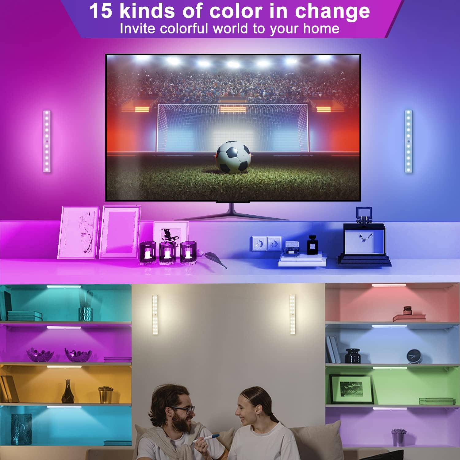 LDOPTO 48 LED Under Cabinet Lighting, Rechargeable RGB, 4 Pack, Remote Control, Multicolor, Model UF19-4PCS