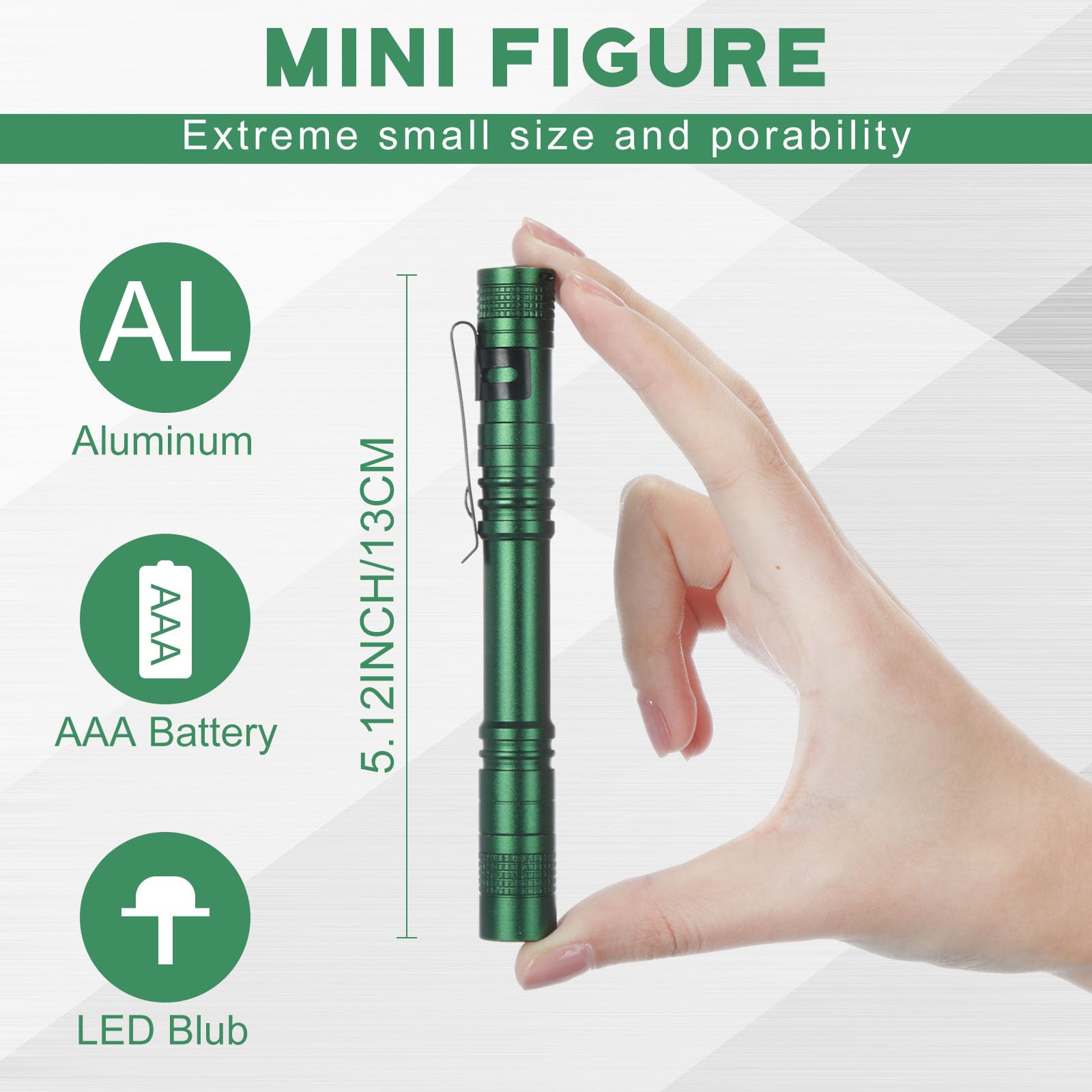 Hortsun Mini Pen Light Flashlights, 5.12 Inch LED Torches, Aluminum, Assorted Colors: Black, Green, Brown, Silver White, Gray, 20 Pcs