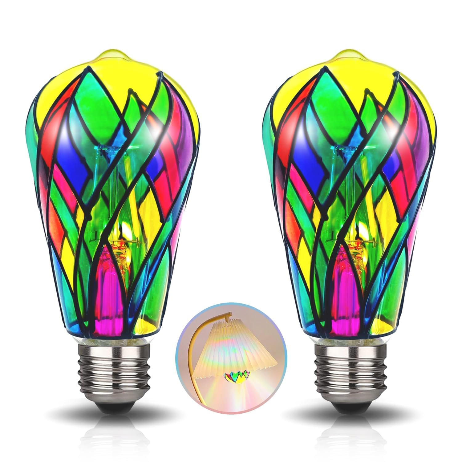 Aygrochy Led Stained Glass Light Bulb Led Bulbs,4W E26 Base St19 Led Colored Light Bulb Stained Glass Bulb,For Decoration,Party,