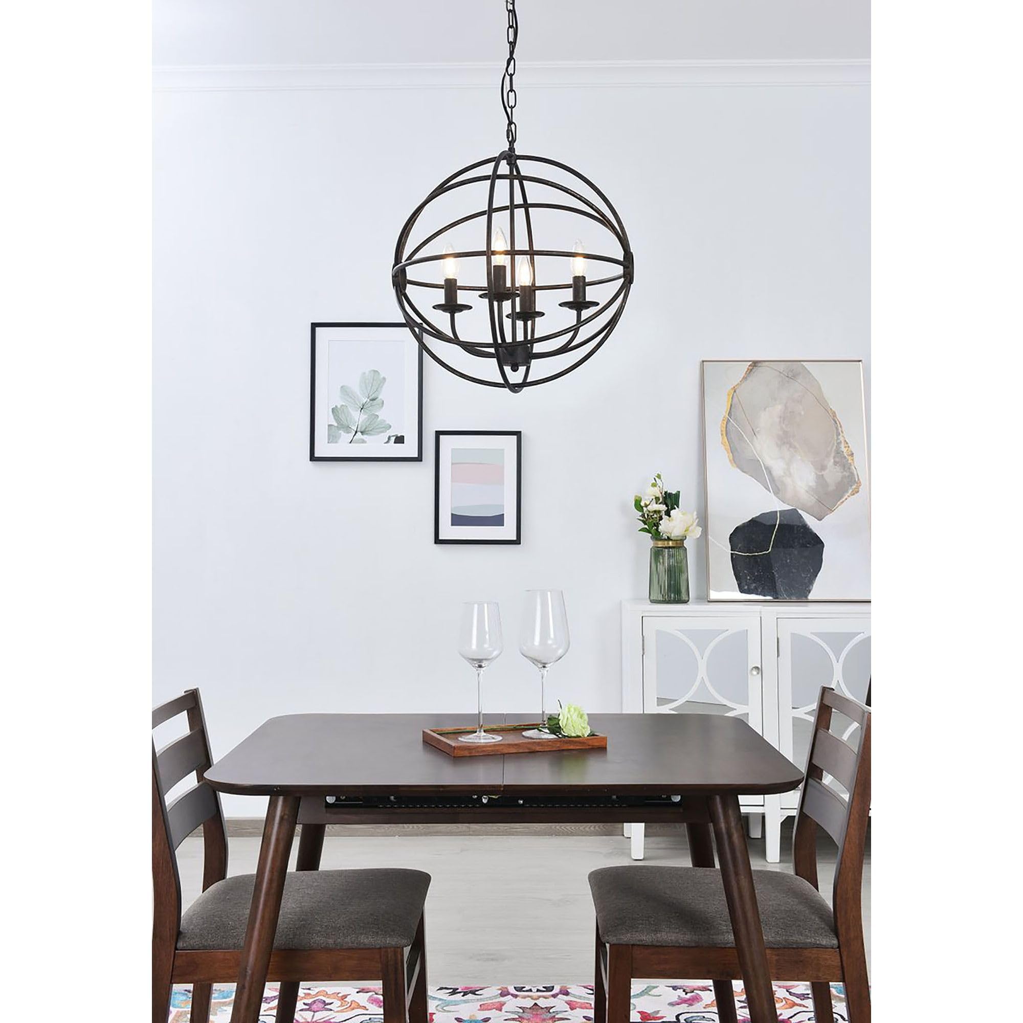 Elegant Lighting Living District Octavia 4-Light Mid-Century Metal Pendant in Dark Brown
