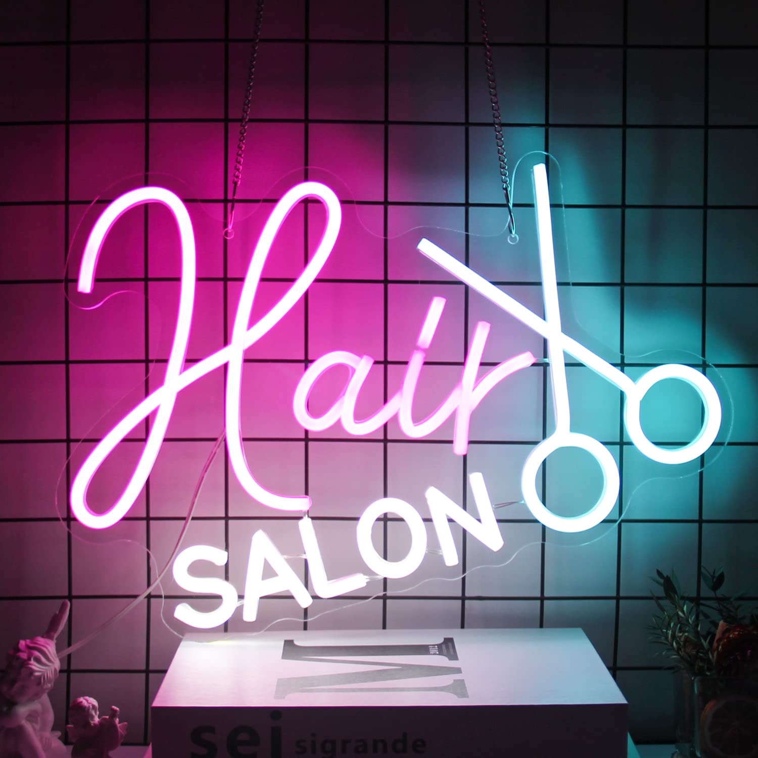 CKTBLEY Hair Salon Neon Sign, LED Wall Decor, Acrylic, Model CC-Hair Salon, Blue White Pink