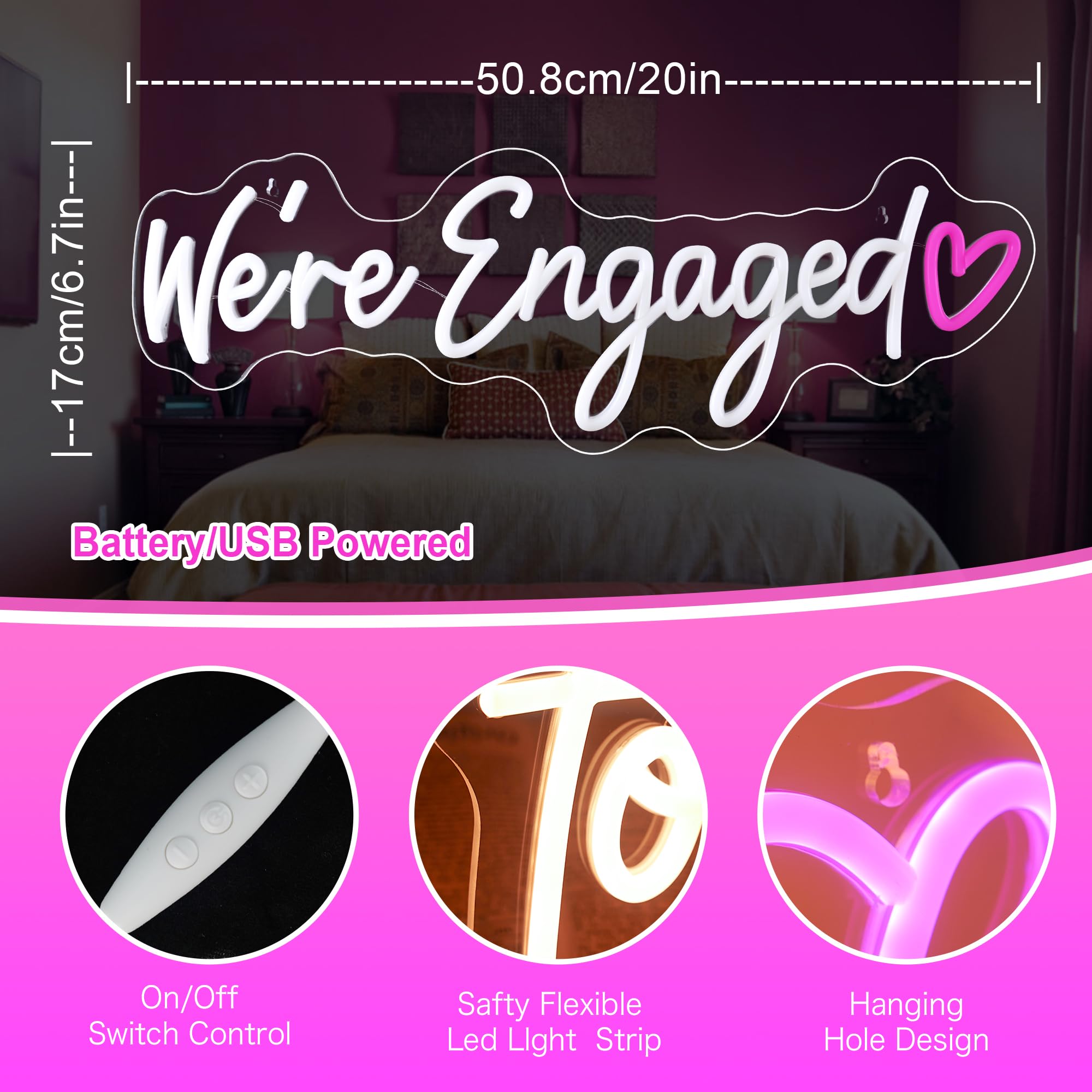 Were Engaged Neon Sign - Levels Dimmable Usb Neon Lights For Wall  Bedroom  Kids Room  Wedding Party Bar Decoration Neon Light For Wall Decoration Gift For Kids  Wedding Party Decoration