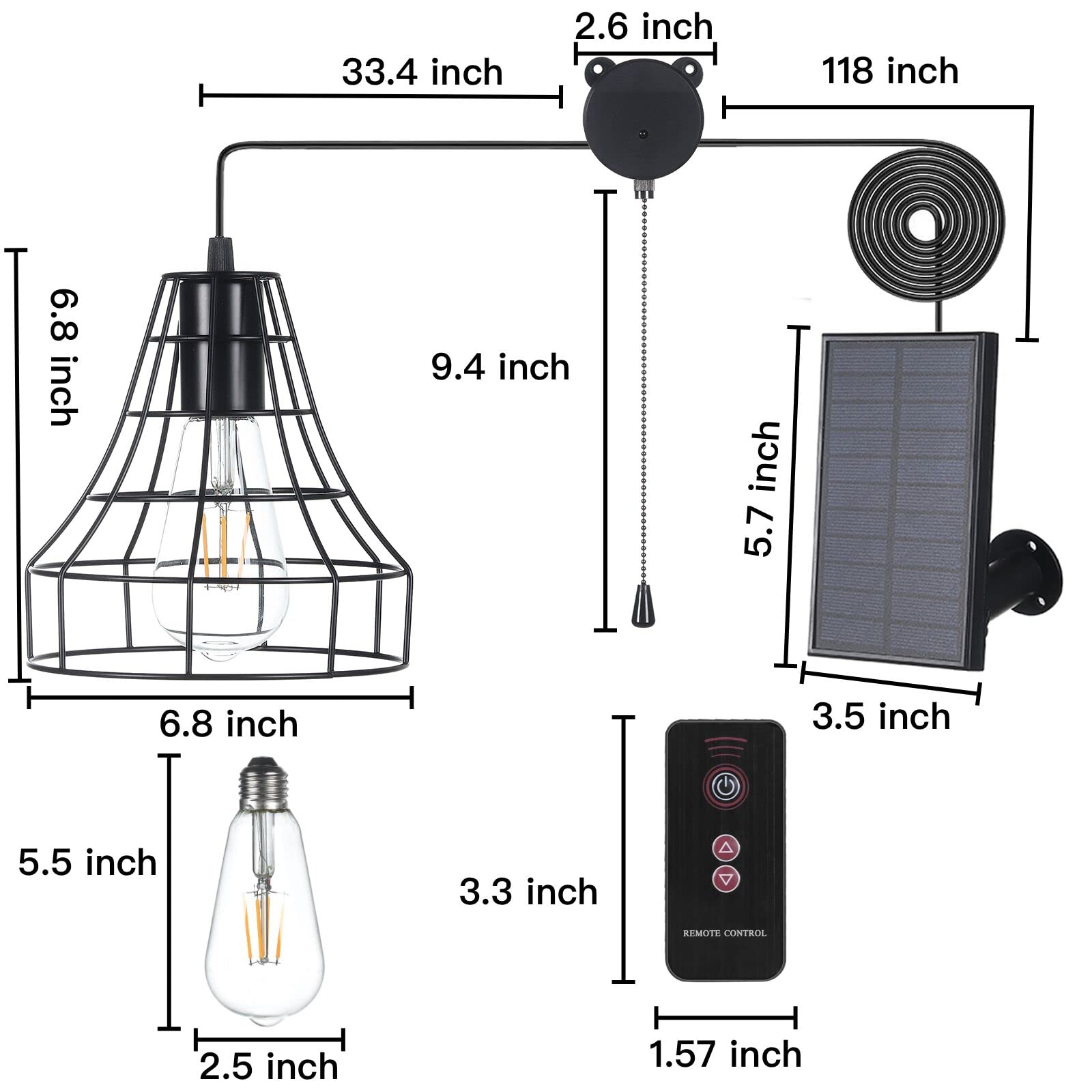 Yumamei Solar Pendant Lights With Remote & Pull Cord, Adjustable Solar Chandelier For Outdoors