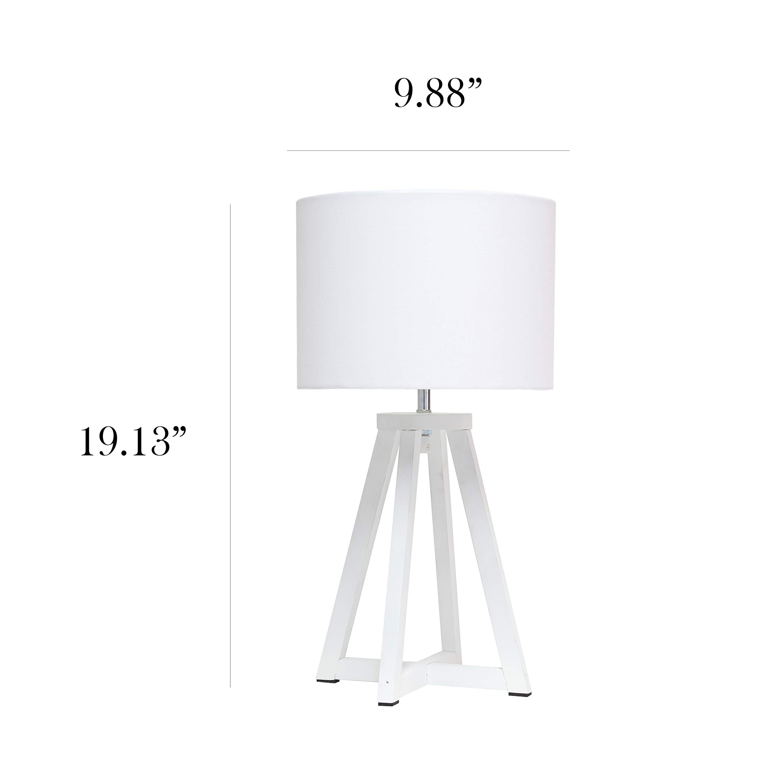 Simple Designs Lt1069-Wow Interlocked Triangular Wood Fabric Shade Table Lamp, White/White