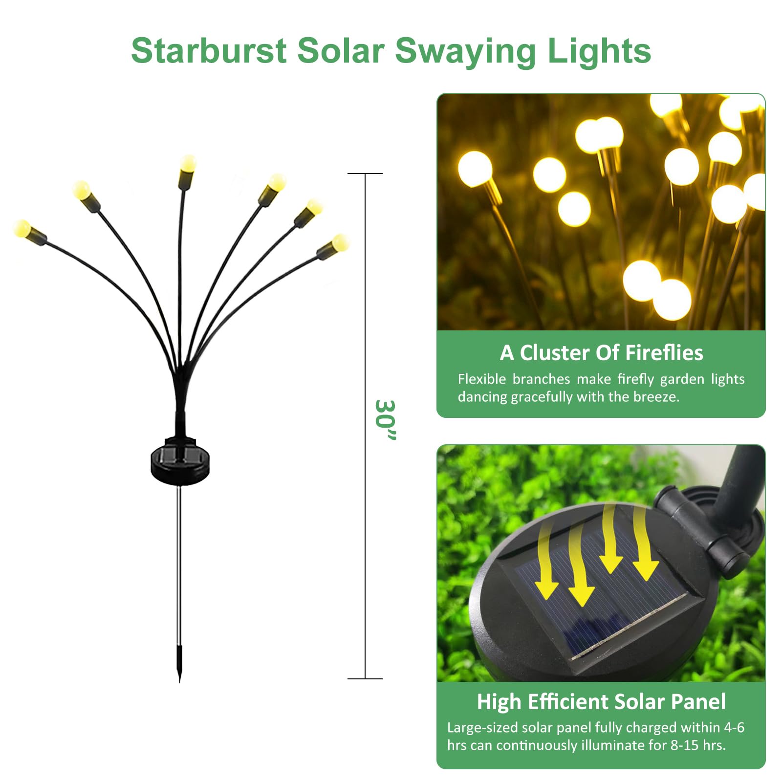 AAOVEFOX Solar Outdoor Lights, Firefly Garden Lights, 6 Pack, Warm Color, Model F6